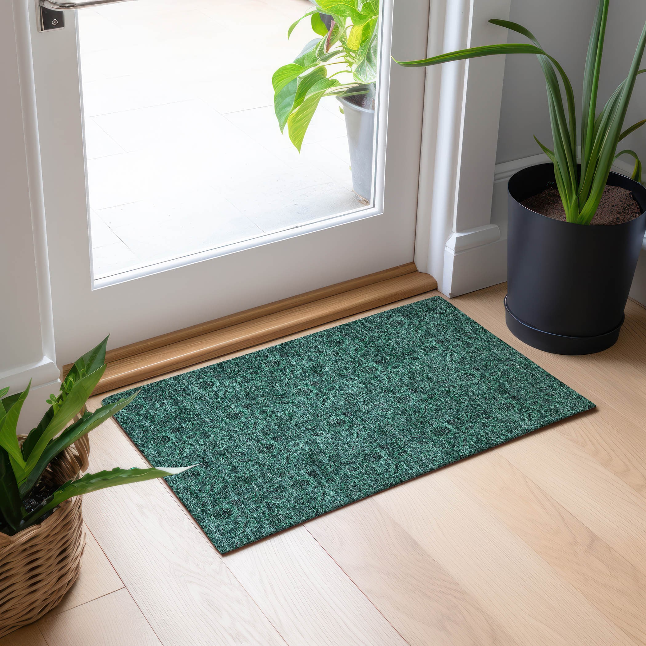 Teal Synthetic Flat Woven Reversible Indoor Outdoor Rug