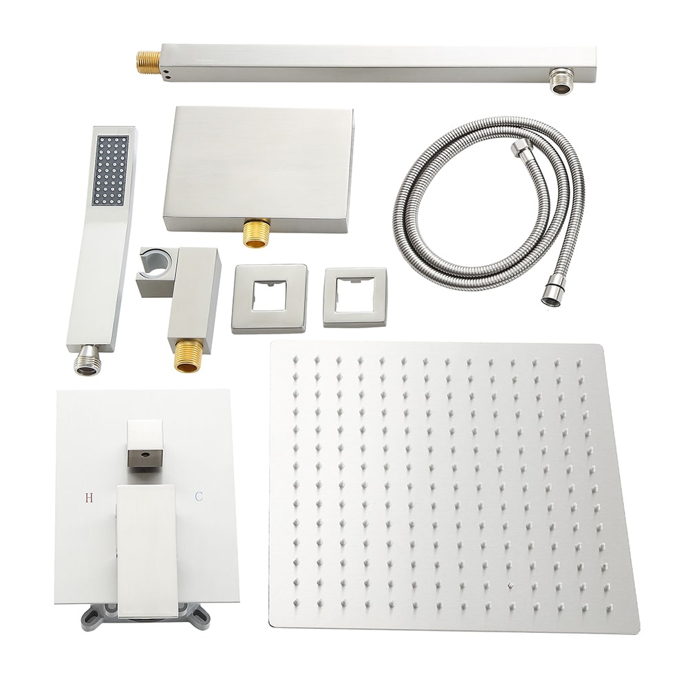 Brushed Nickel Dual Shower Head System with Handheld and Rainfall Feature