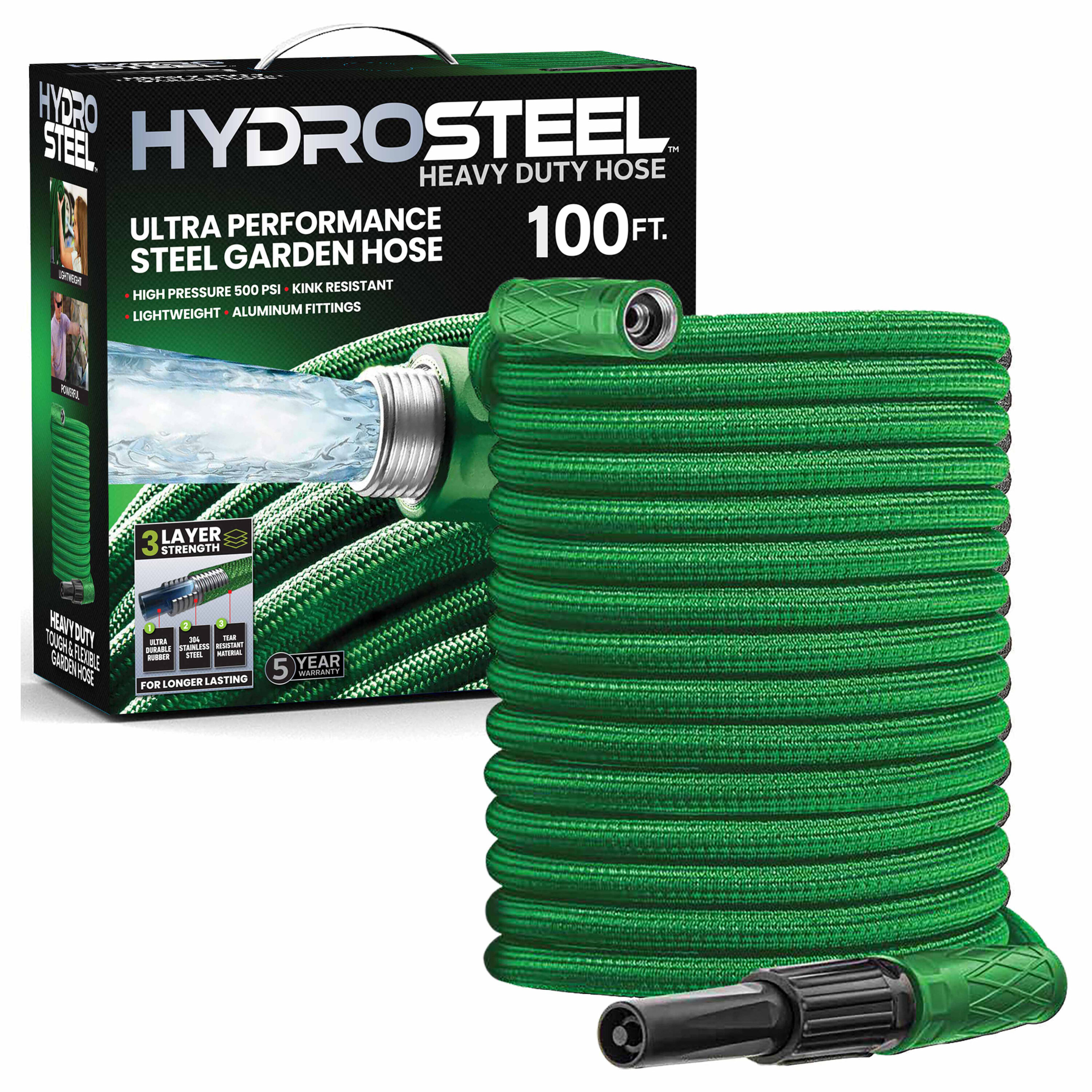 HYDROSTEEL 6000 Green Aluminum 3/8-in x 100-ft Heavy -Duty Kink Free Rubber and vinyl Green Hose