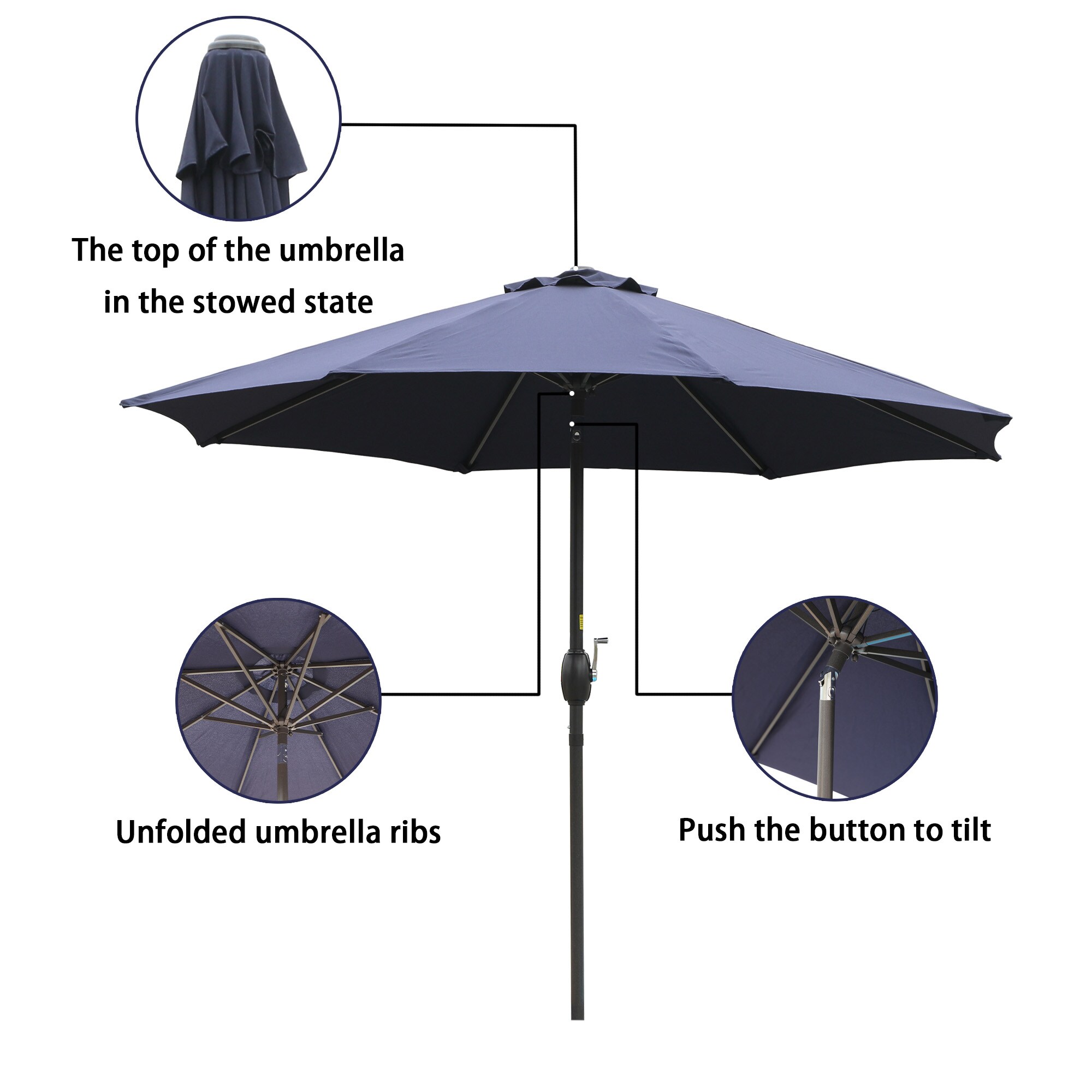 CASAINC 9-ft Navy Push-button Tilt Market Patio Umbrella in the Patio ...