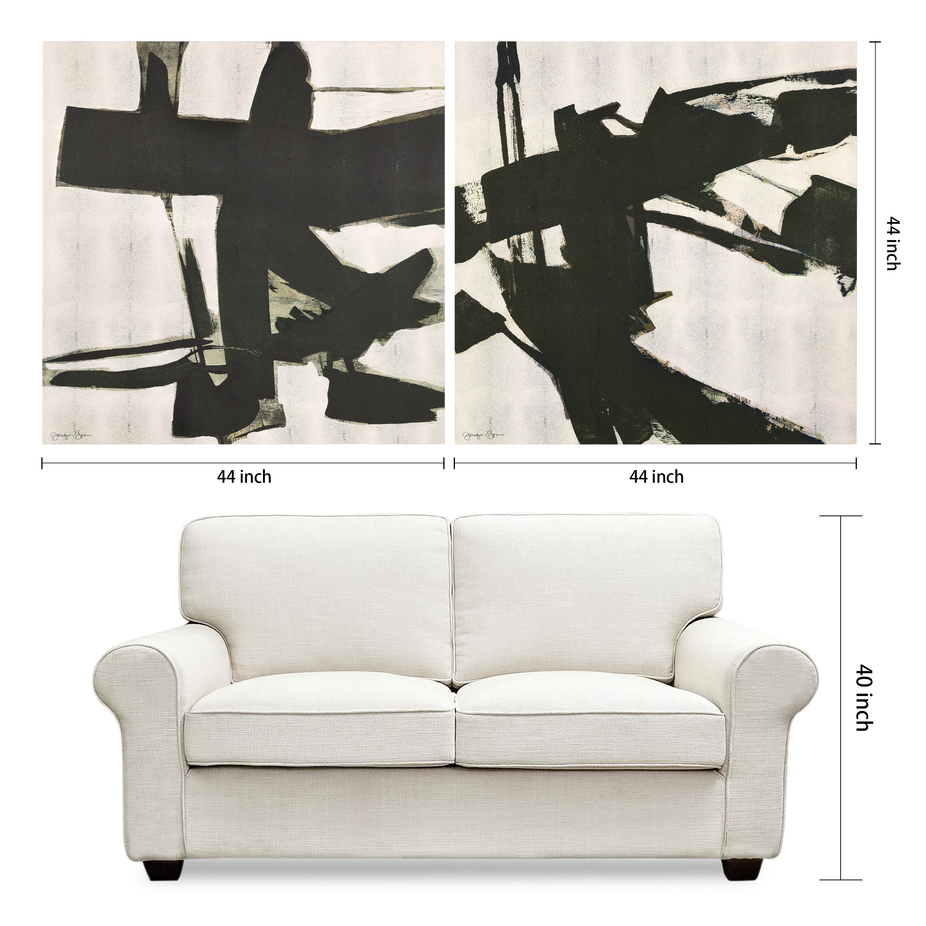 Bold Abstraction Black and White Art on Gold Shagreen Canvas Set