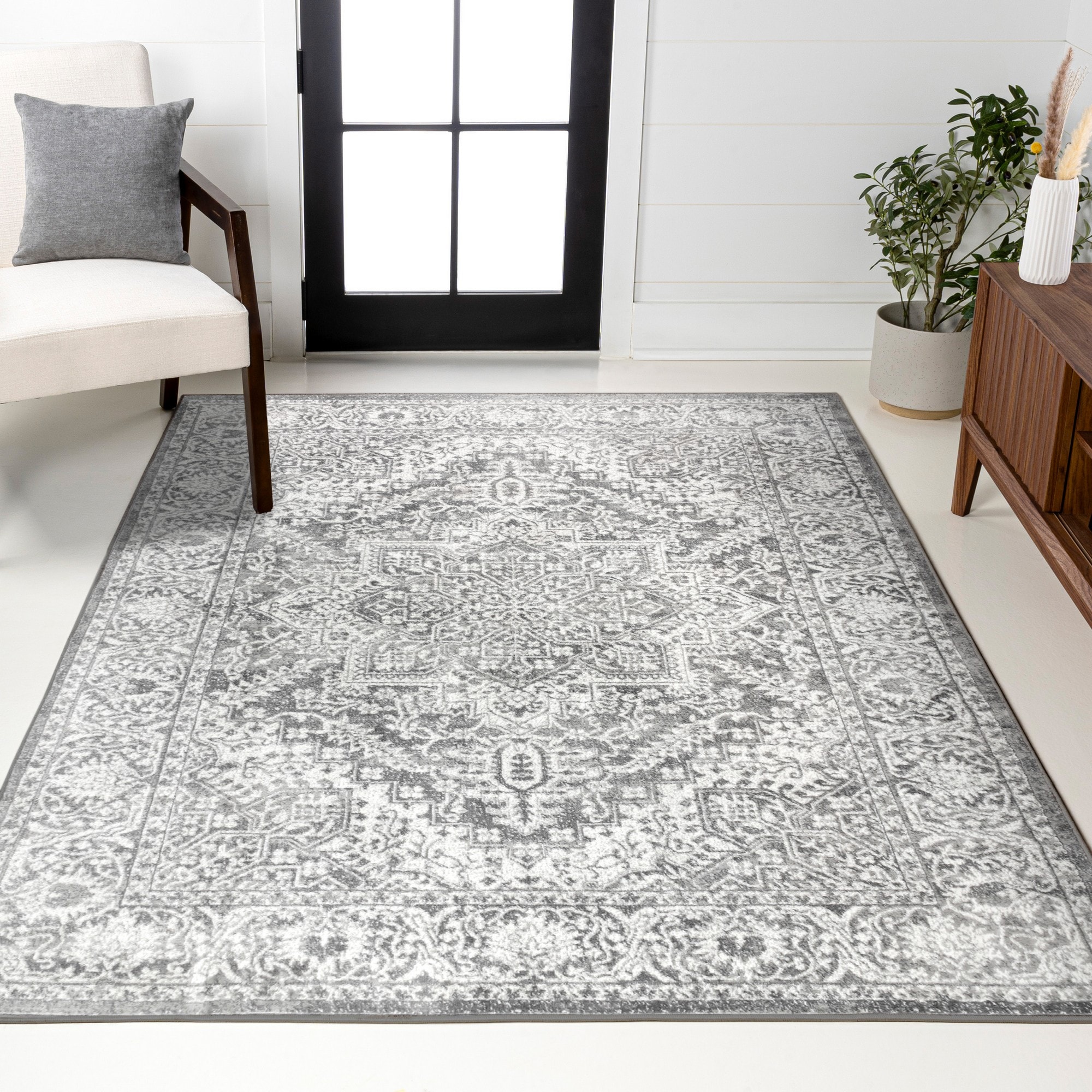 JONATHAN  Y MDP100A-3 MODERN PERSIAN Vintage 3 x 5 (ft) Loomed Light Grey Rectangular Indoor Medallion Persian Pet Friendly Area rug