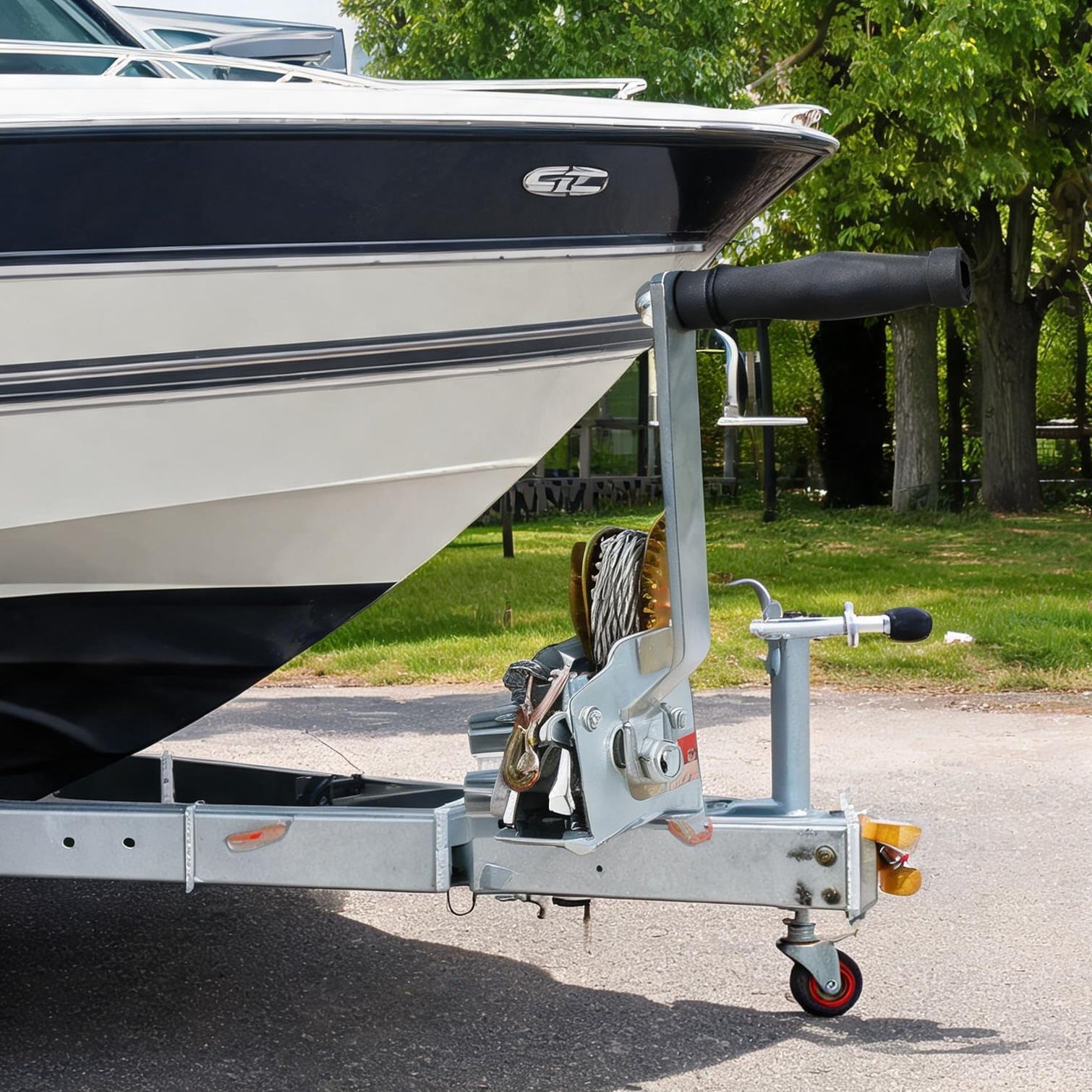 SunJet Manual Hand Winch with Two-Way Ratchet 1600 lb Capacity 32.8 ft Steel Cable Galvanized Silver