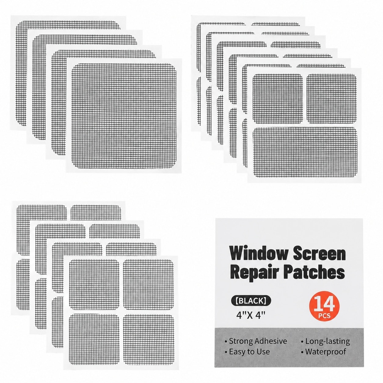 Afoxsos  Window Screen Repair Kit 14 Sheets Black Fiberglass Tape in Three Sizes for Mesh Screen Door and Window Patch durable home and garden