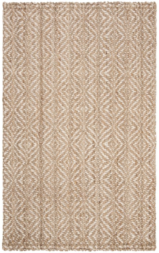 Ivory and Natural Hand-Woven Jute Diamond Area Rug 5' x 8'