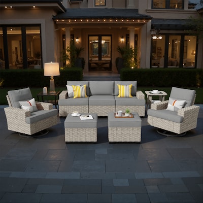 Caodoc L5-YZTBS208-1 CFP03-VYZSKT Wicker Outdoor Sectional with Dark gray Cushions and Wicker Frame