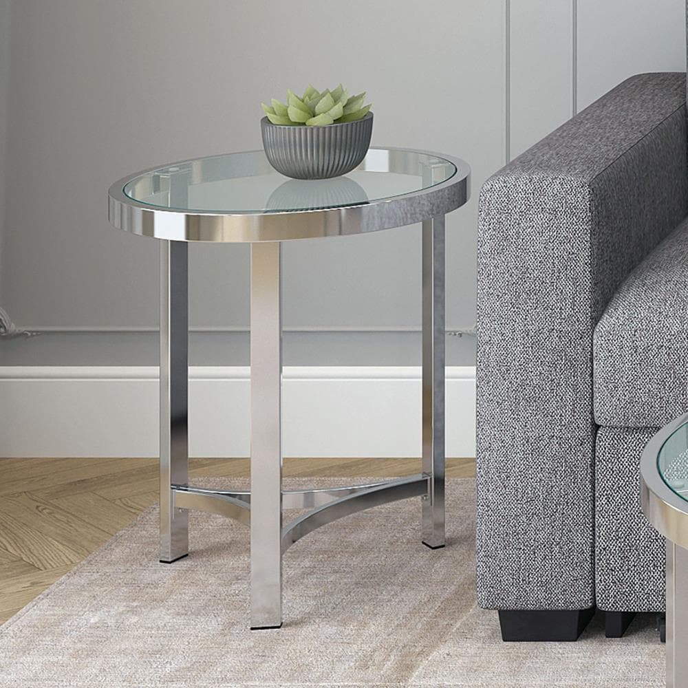 Worldwide Homefurnishings 20 In W X 23 In H Chrome Glass Round Modern End Table Assembly