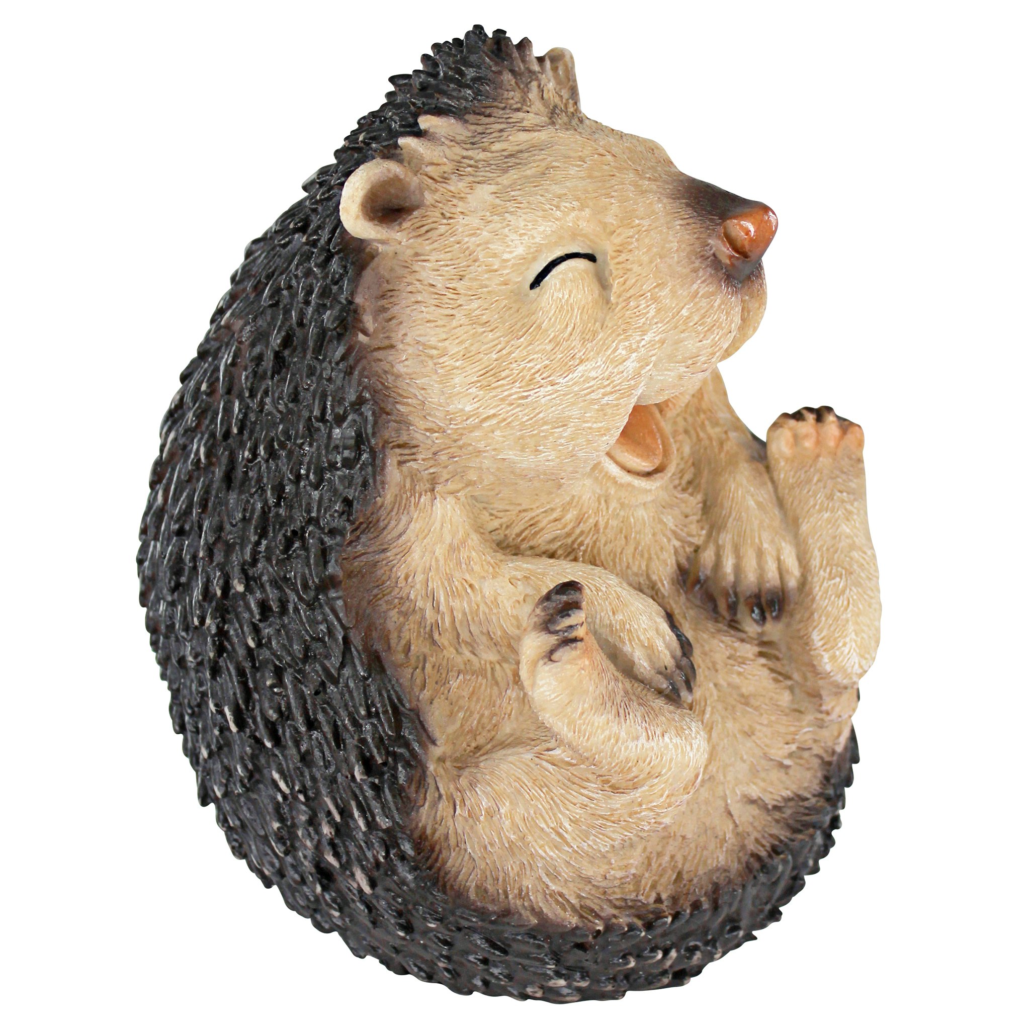 Small Beige and Brown Resin Laughing Hedgehog Garden Statue