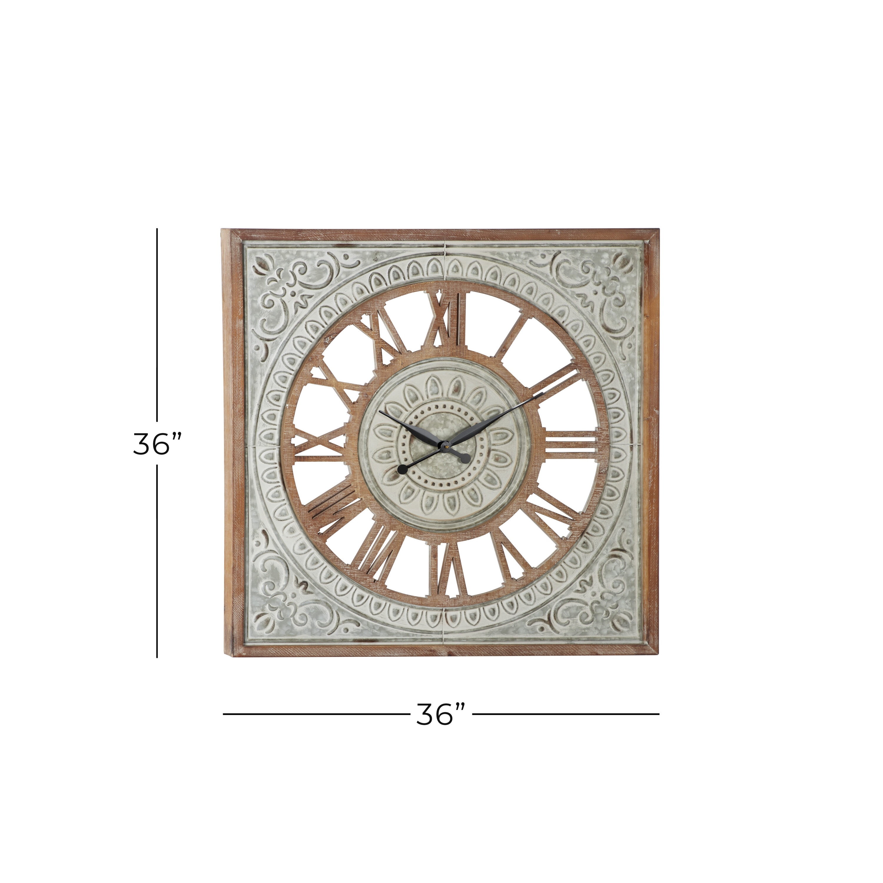 36" Brown and Gray Metal Scroll Farmhouse Wall Clock