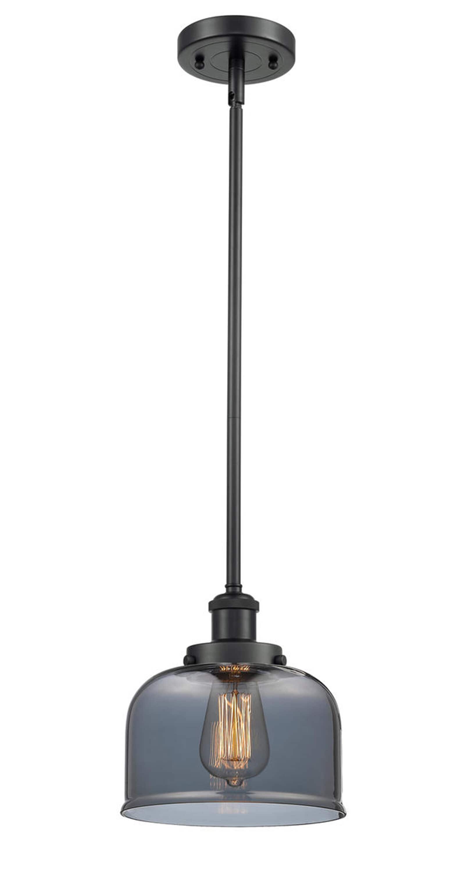 Innovations Lighting 916-1S-BK-G73 Bell Matte Black Industrial Stained glass Bell Medium Hanging Pendant light