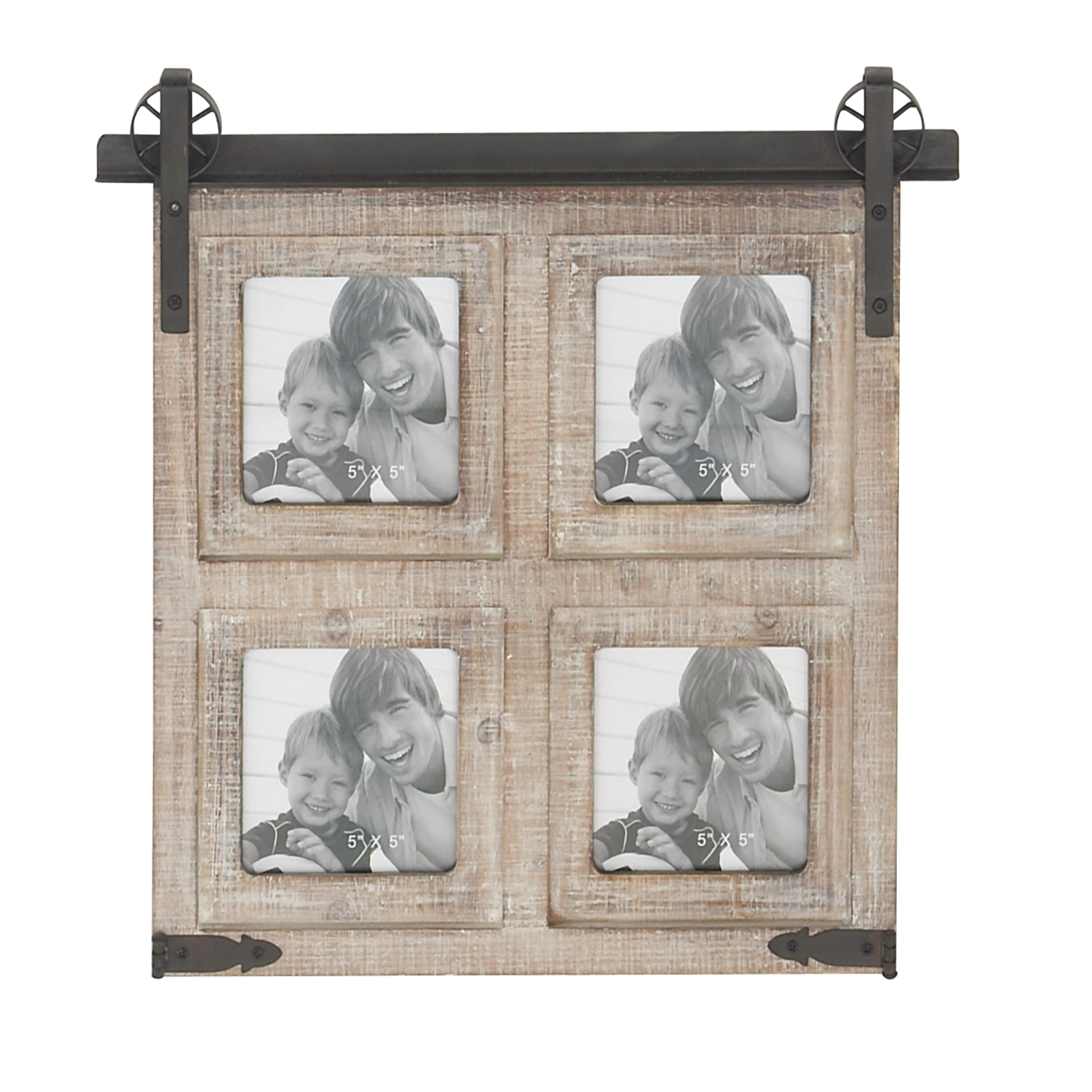 Classic Black 4-Slot Wood Wall Photo Frame with Metal Accent