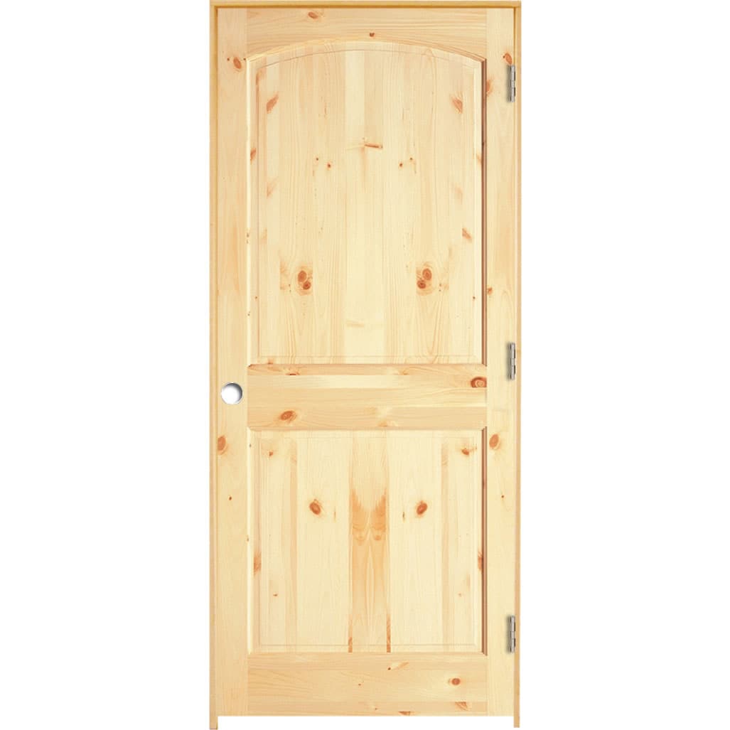 RELIABILT LO687637 24-in x 80-in Unfinished Solid core 2-panel arch top Left hand Unfinished Pine Wood Flat Jamb Single Prehung Interior Door