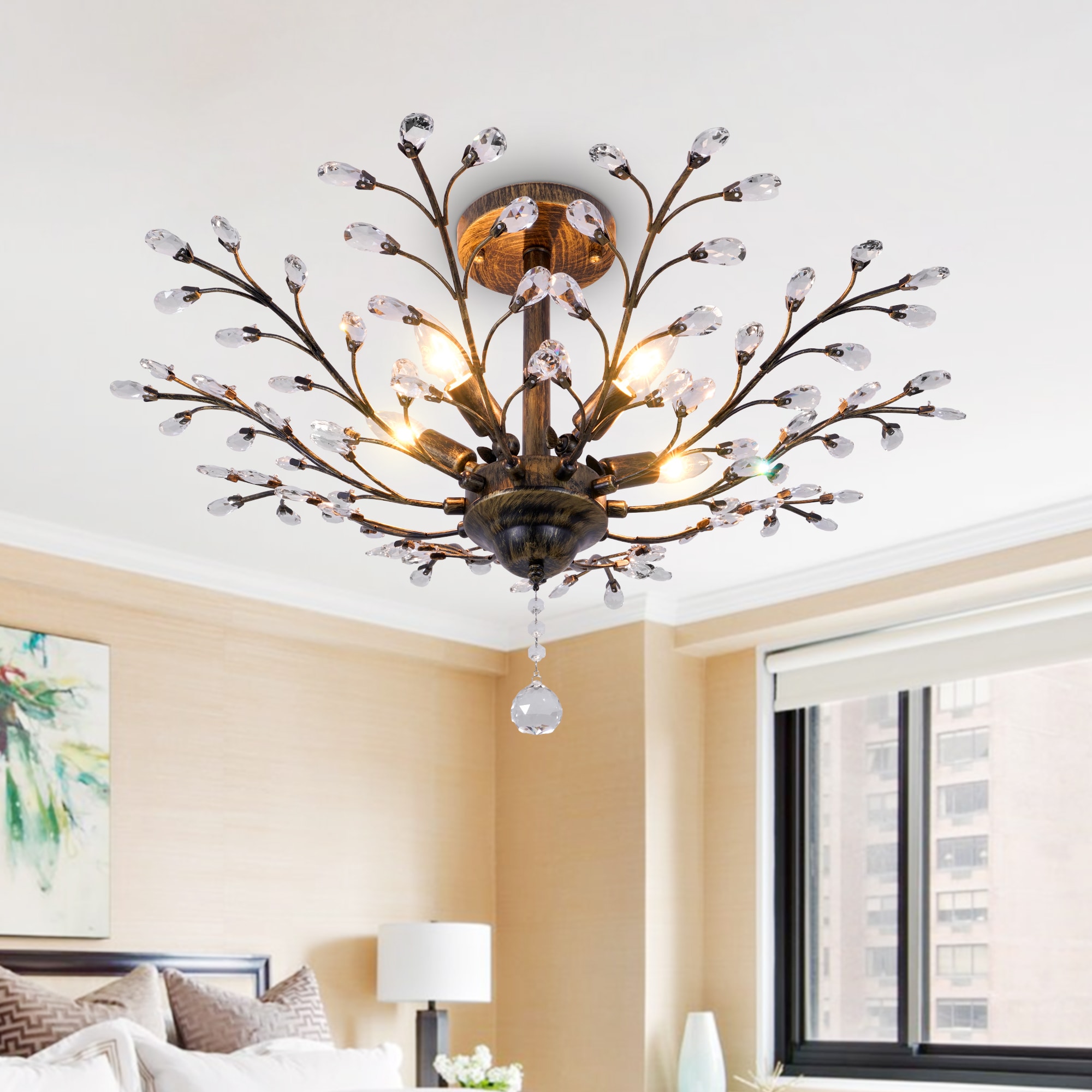 EFPERFECT 29.5-inch 5-light floral crystal chandelier