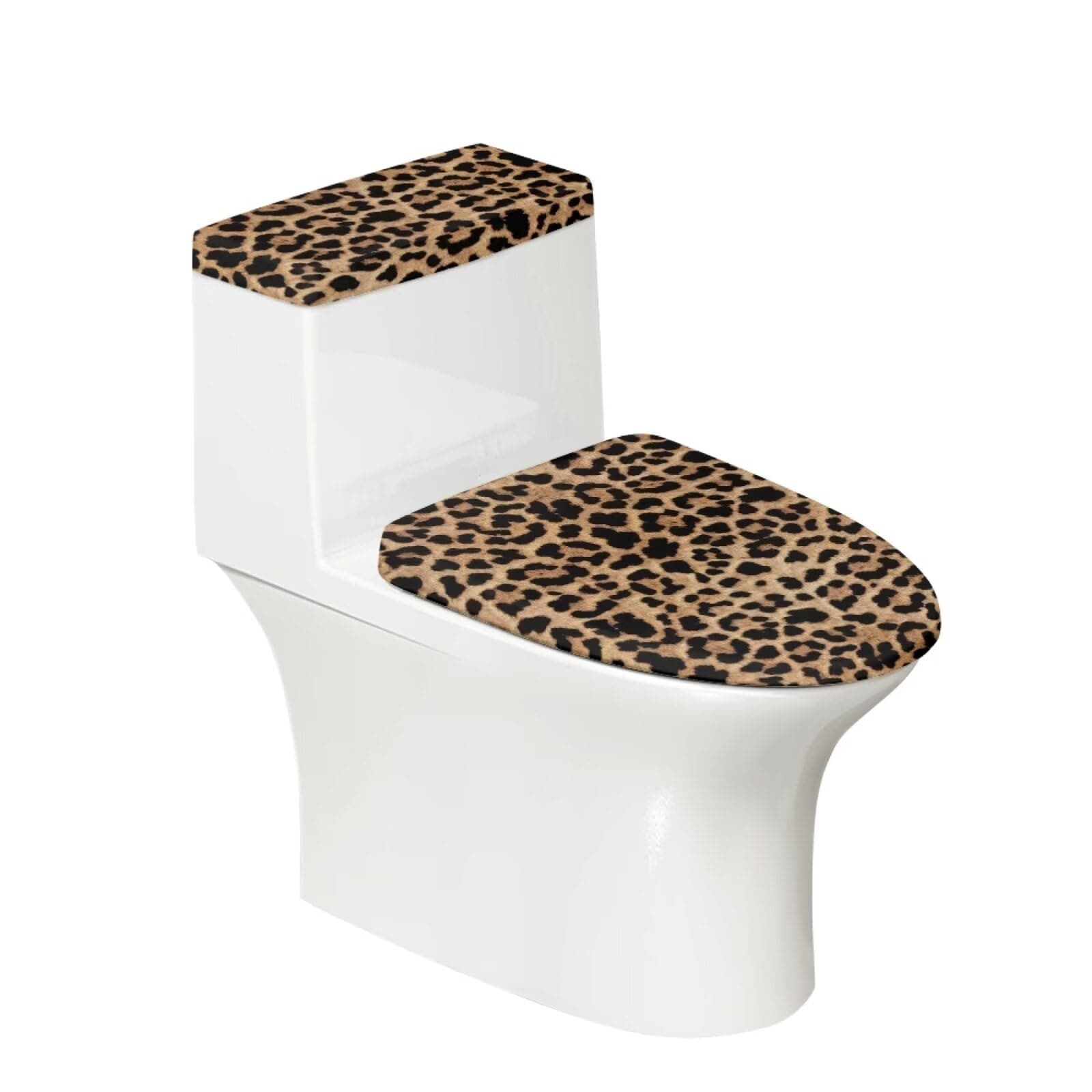 Aoibox -  Leopard Print Toilet Lid and Tank Cover Set Two Pack Fits 15 21 in Lid and 13 18 in Tan...