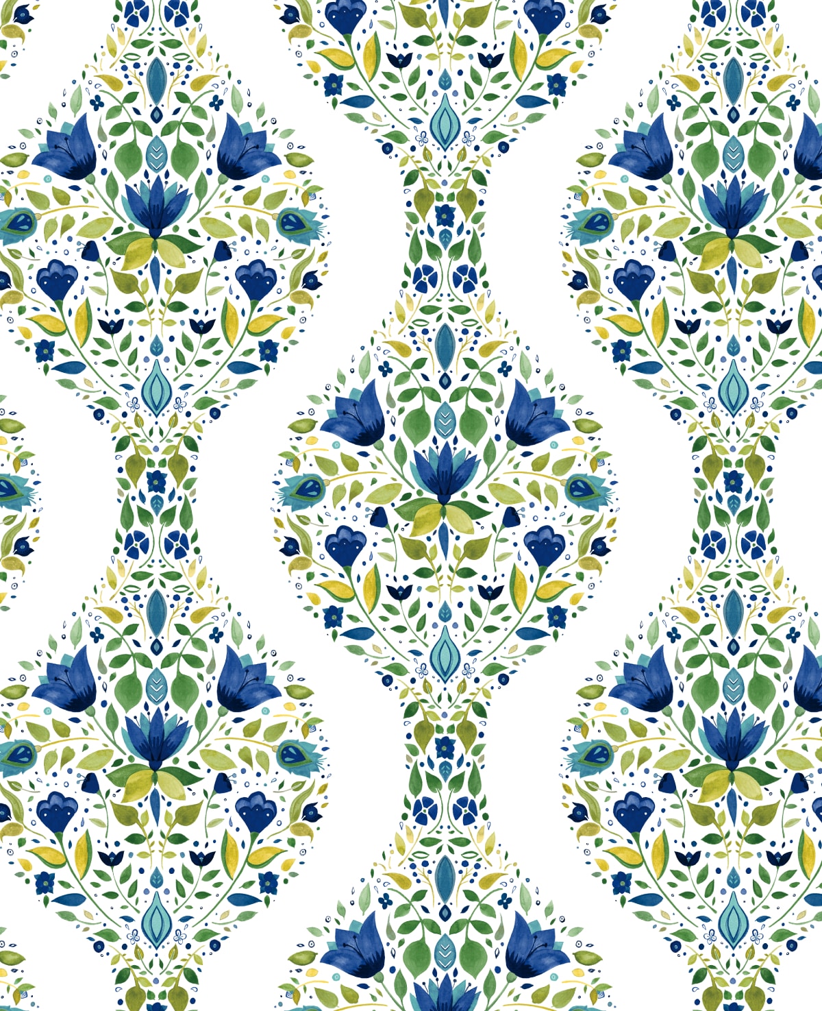NextWall NW45004 30.75-Sq. Feet Cobalt and Spring Green Vinyl Floral Self-adhesive Peel and Stick Wallpaper