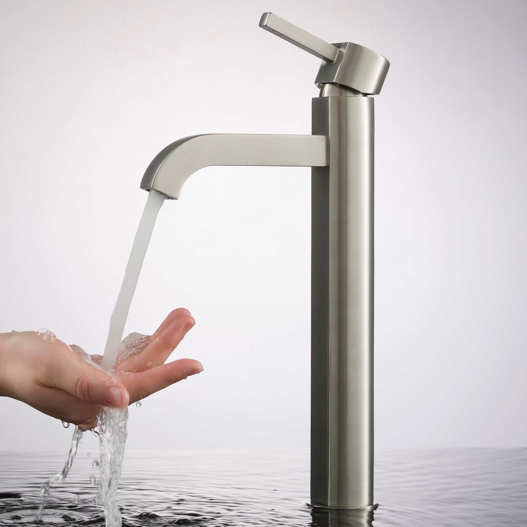 Satin Nickel Tall Vessel Single Hole Bathroom Faucet