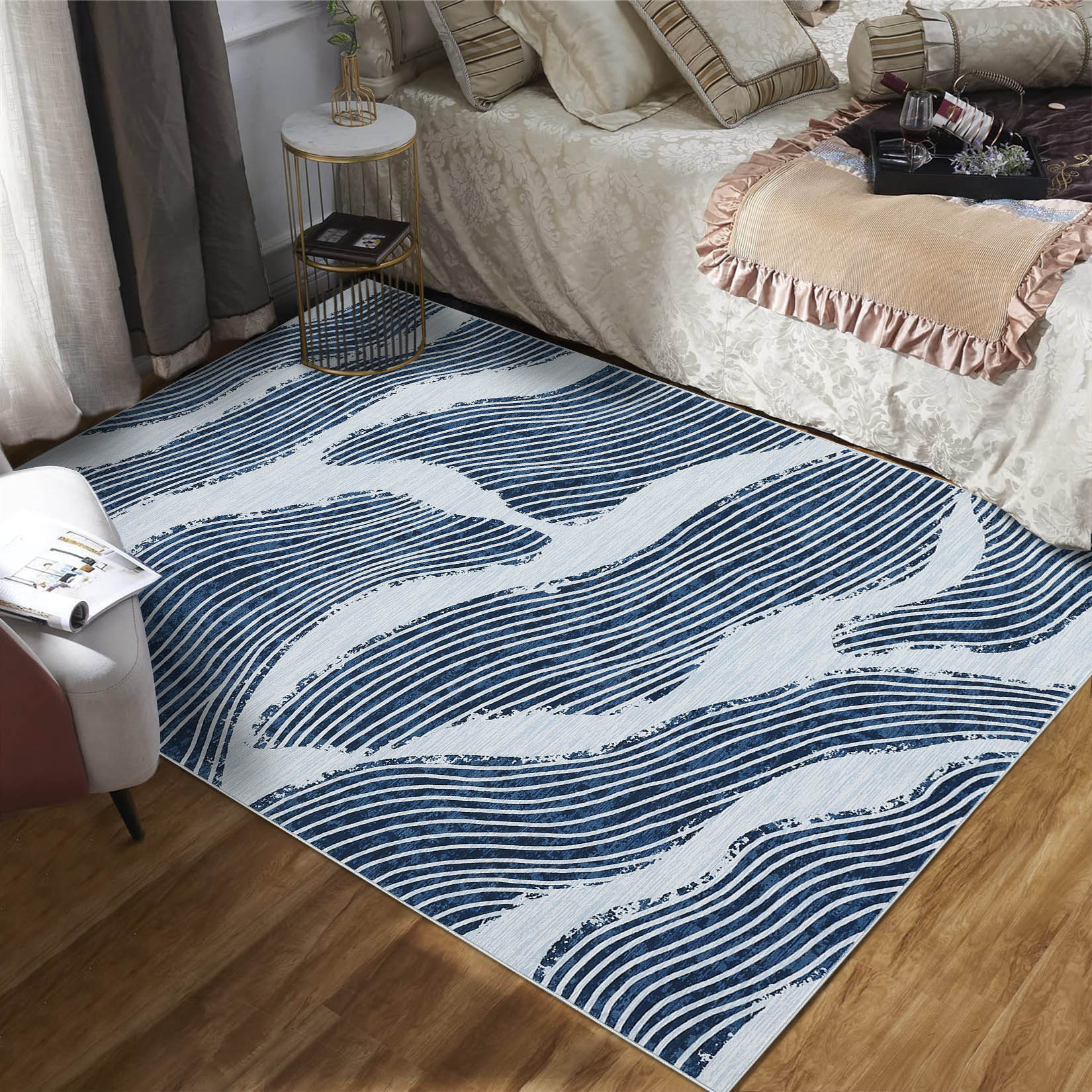 Garvee YXY-LO-PHO-15E3LUG7 8 x 10 (ft) Loomed Polyester Blue Rectangular Indoor Geometric Mid-Century Modern Machine washable Area rug