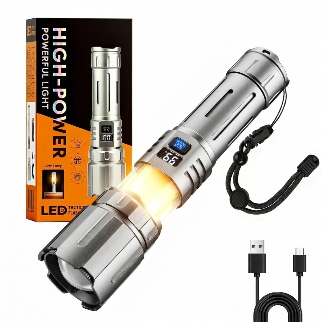 AOIZGMY 1 Piece Rechargeable LED Flashlight Zoomable 8 Modes COB Camping Lamp 5000mAh Portable Tactical Light for Home Camping Travel Emergency #LAZ0502K06