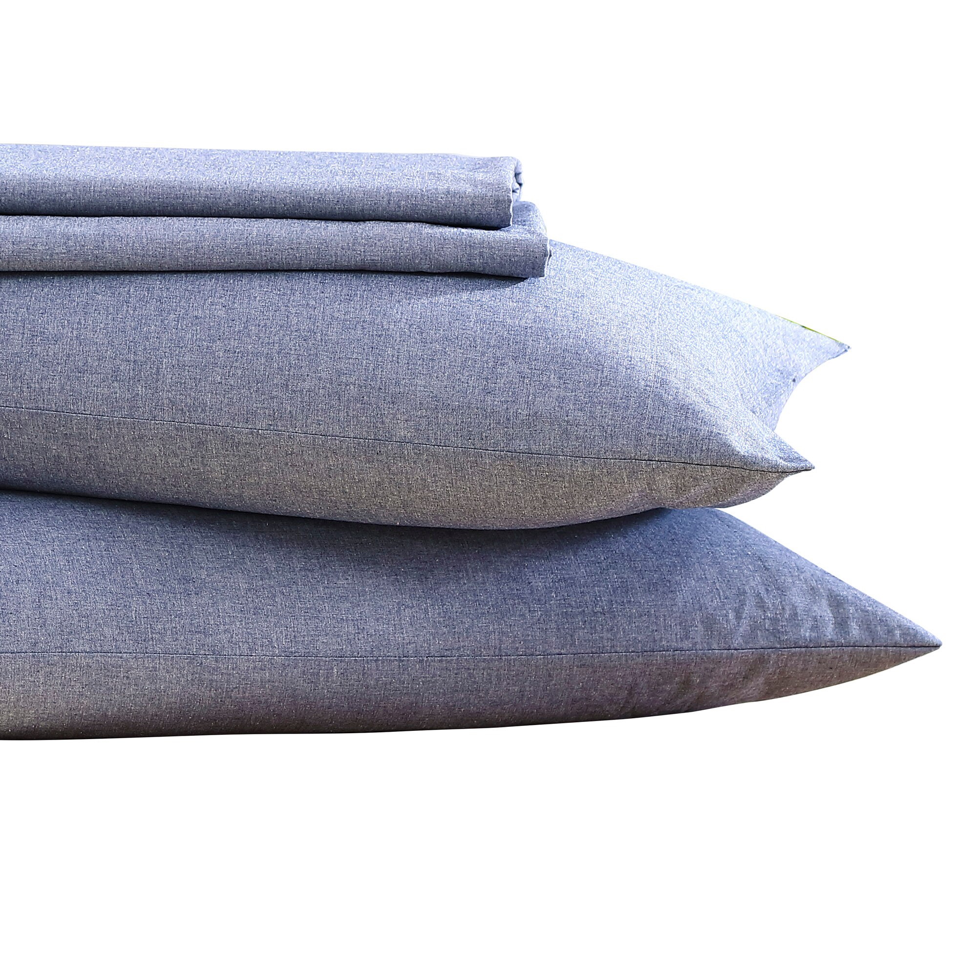 Brielle Home 807000276004 California King 144-Thread-Count Cotton Polyester Blend Heather Blue 4-Piece Bed Sheet