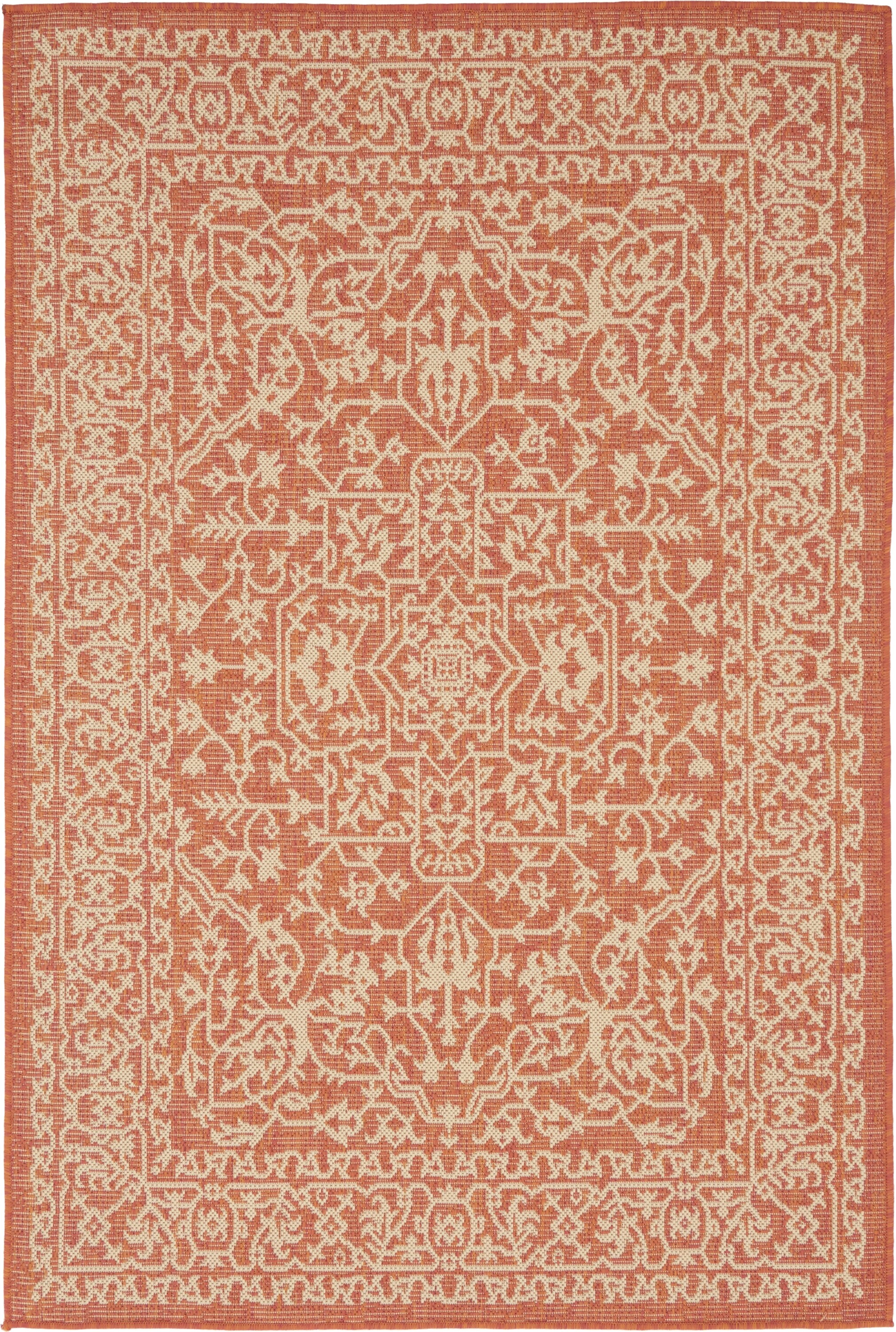 Unique Loom 3135581 Allover Outdoor 4 x 6 (ft) Loomed Polypropylene Terracotta/Beige Rectangular Indoor/Outdoor Medallion Area rug