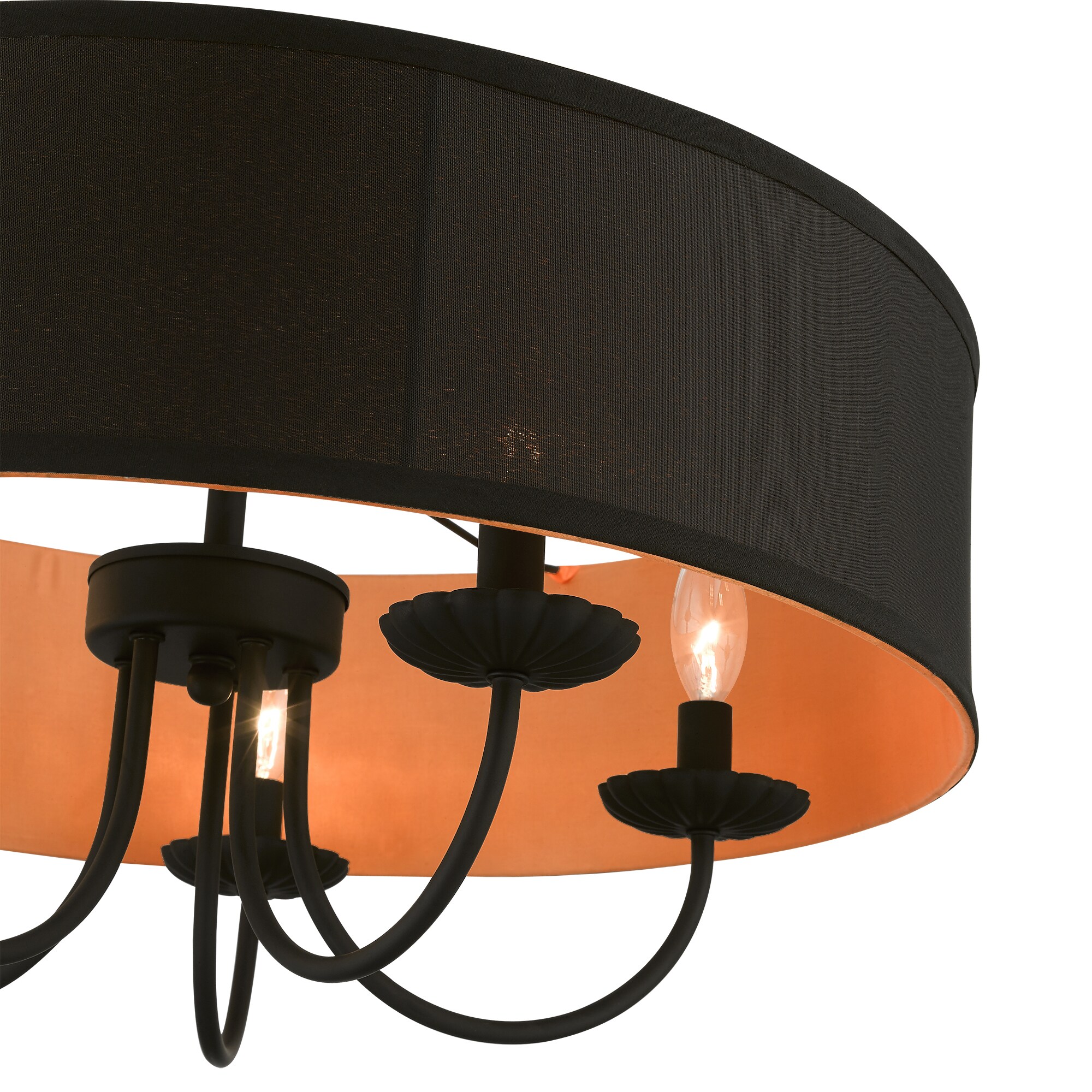 Winchester Transitional 5-Light Black Drum Pendant Chandelier with Silky Orange Inner Shade