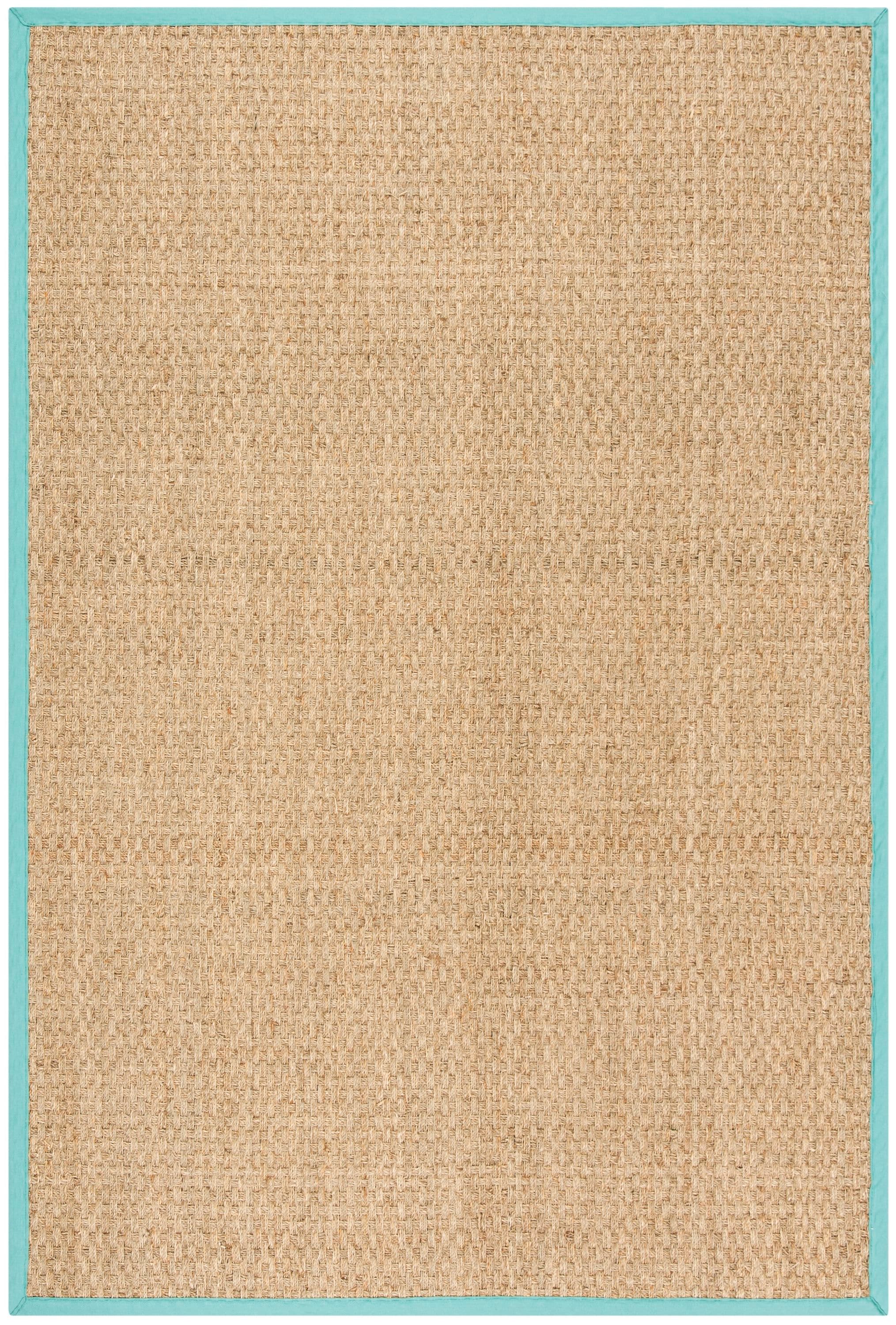 Safavieh NF114R-5 Natural Fiber Hampton 5 x 8 (ft) Loomed Seagrass Natural/Teal Rectangular Indoor Solid Coastal Area rug