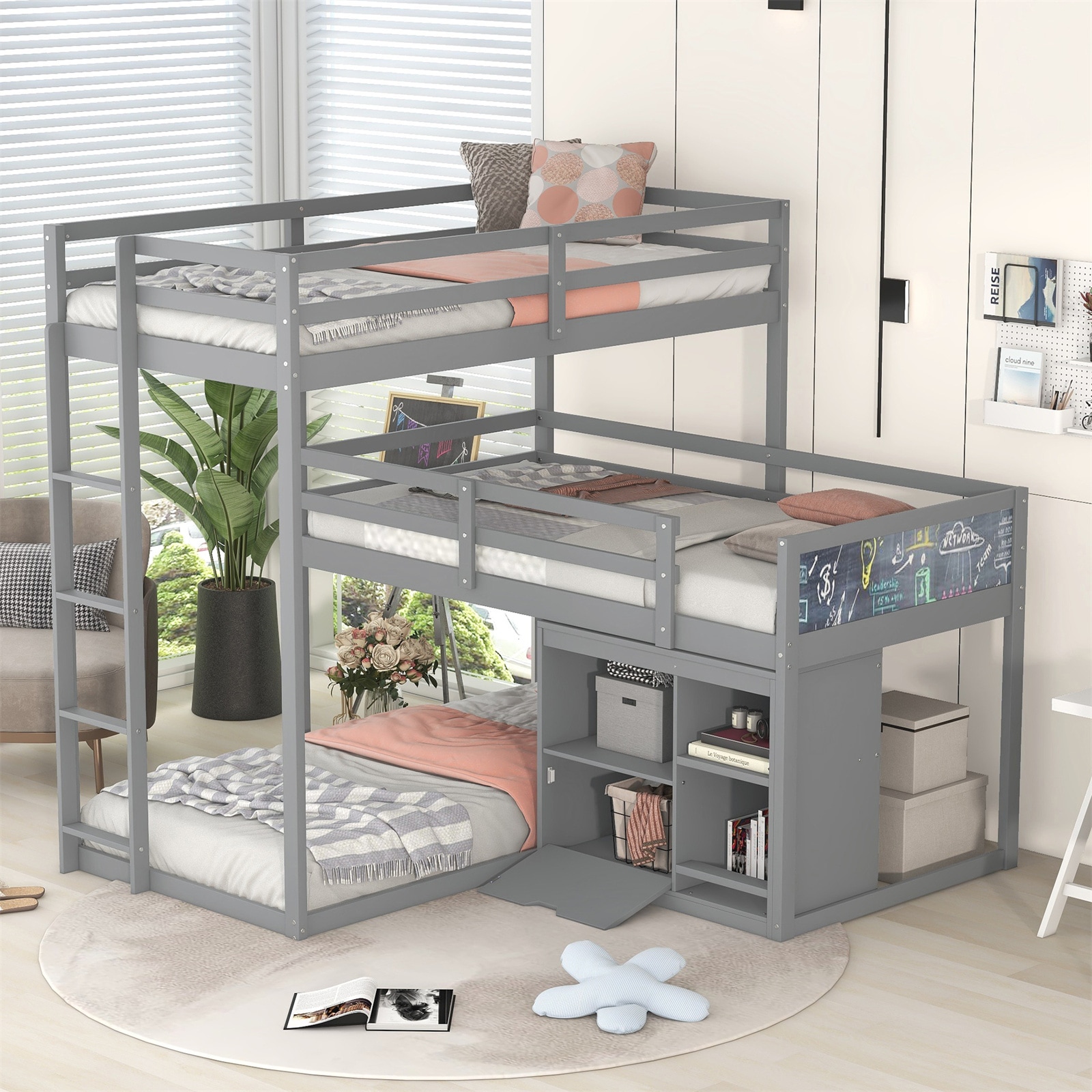 BESTCOSTY GX001LJW609AAE-ZY Gray Twin Wood Bed frame Bed with Storage