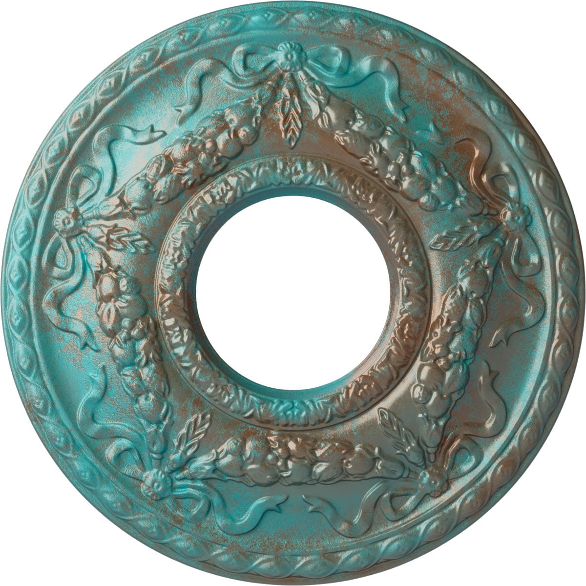 Ekena Millwork CM26HUCGS Hurley 22.125-in W x 22.125-in L Painted Copper Green Patina Polyurethane Whole Ceiling Medallion