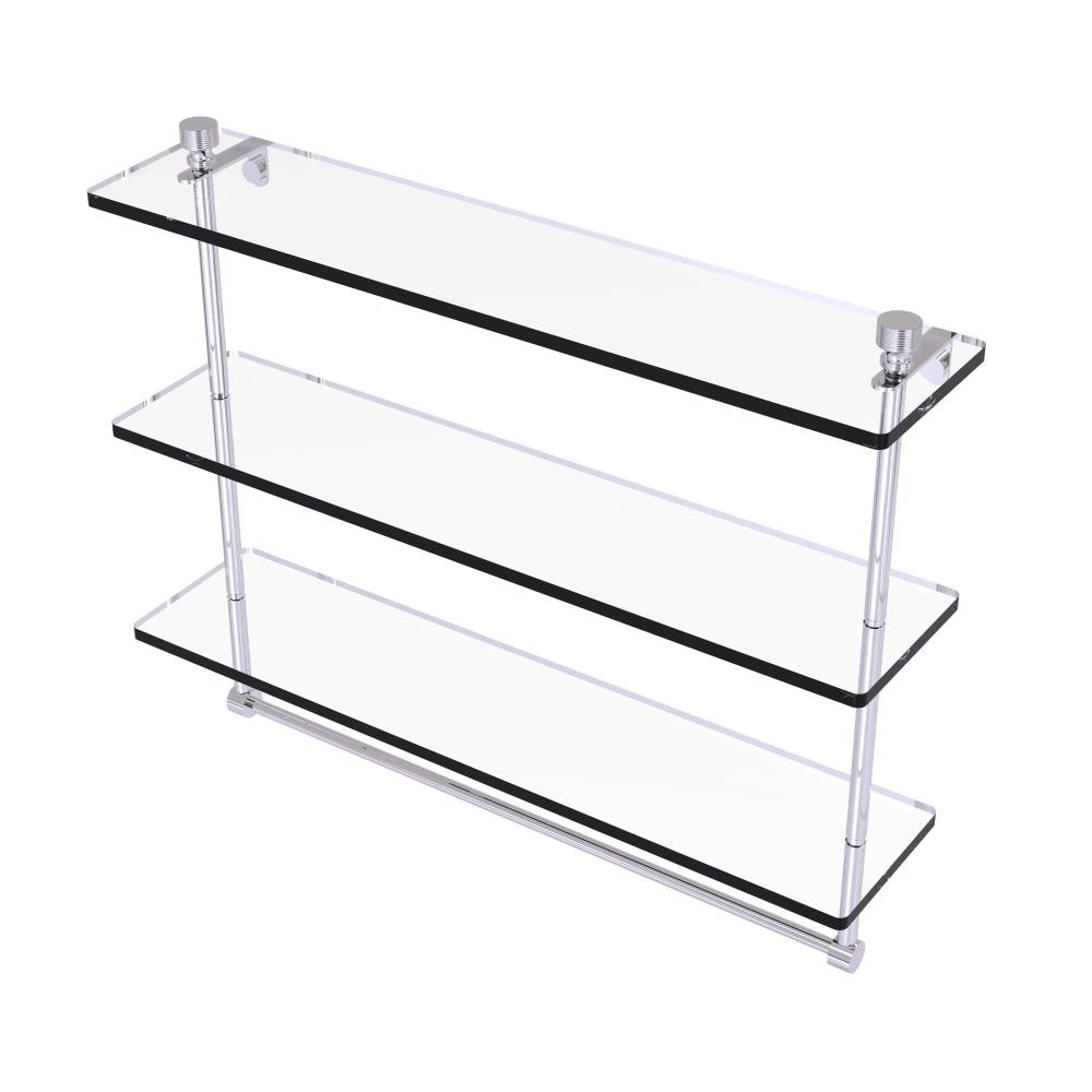 Contemporary 22" Polished Chrome Triple Tiered Glass Wall Shelf with Towel Bar