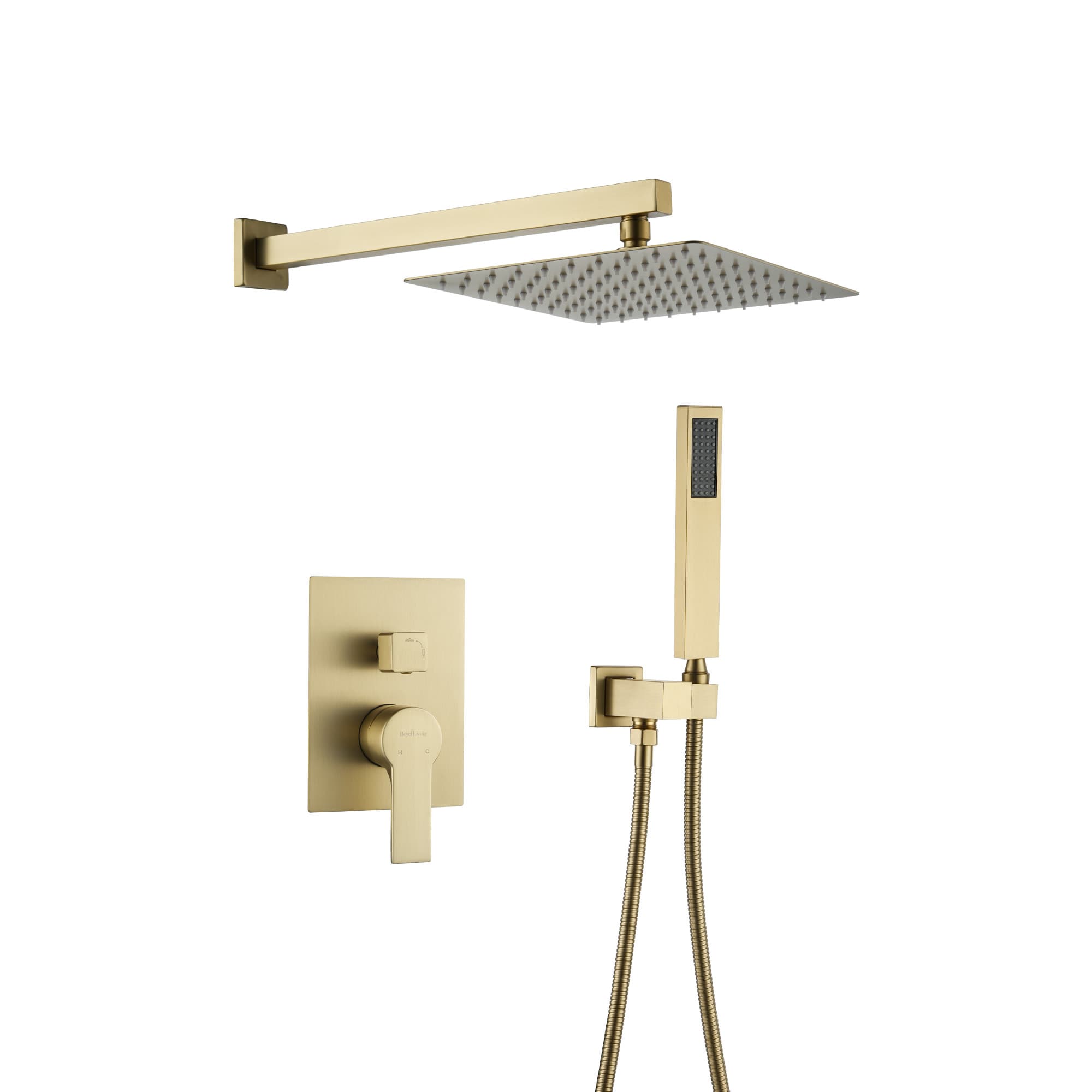 Clihome SMD-BS04BG Brushed Gold 10-Inches Dual Head Built-In Shower Faucet System with 2-way Diverter ( Pressure-balanced