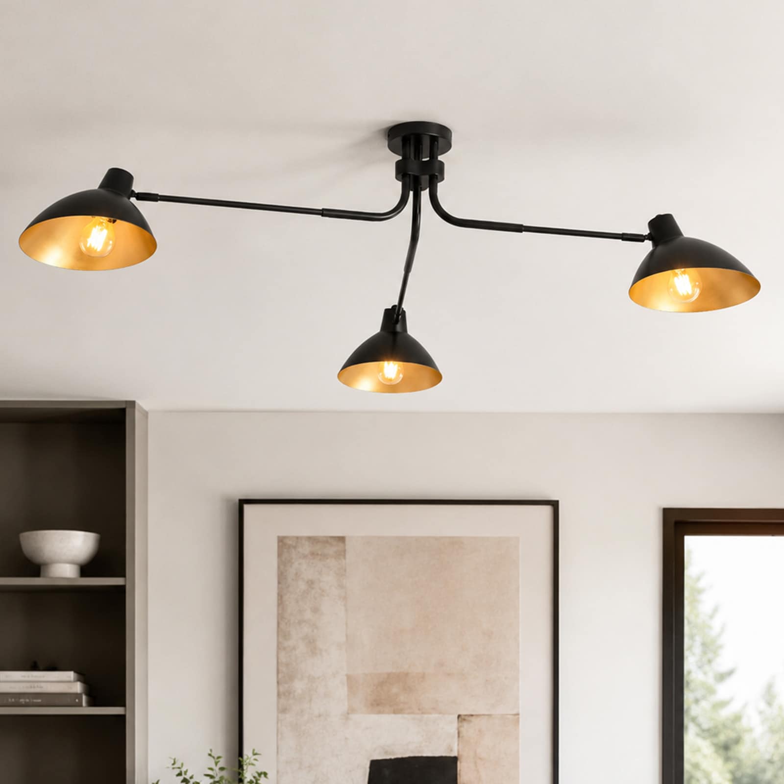 Y'INSP Brendle 44.5-in Matte Black and Painted Gold Indoor 3 -Light Semi-flush Mount Light Metal