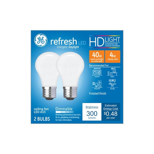 Ge Basic 40 Watt Eq A15 Daylight Dimmable Led Light Bulb 2 Pack In The General Purpose Bulbs Department At Com - What Size Light Bulbs Go In Ceiling Fans