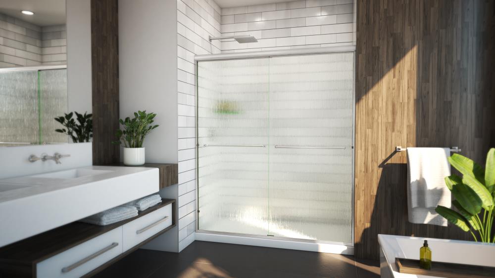 Arizona Shower Door LSER6070BNRNT Lite-Euro recessed Brushed Nickel 56-in to 60-in W x 70.375-in H Semi-frameless Bypass Sliding Shower door 1/4-in Thick Patterned Glass