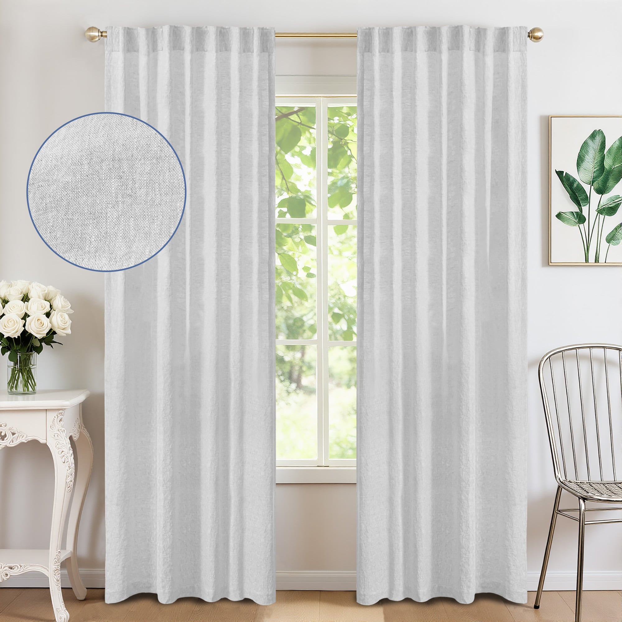 Awesome Home 50-in W x84-in L White Linen Room Darkening Back Tab Single Panel