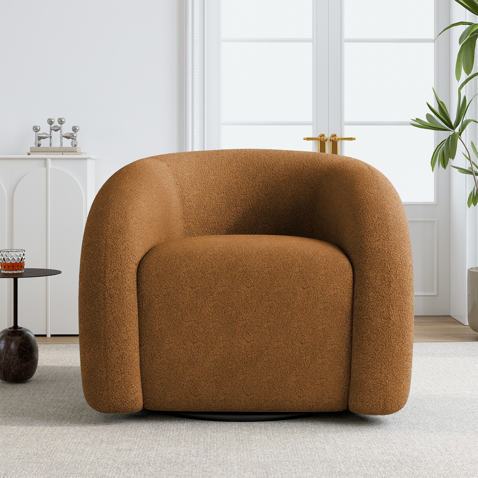 Dreamsidea Boucle Accent Chair - 360 Degree Swivel Chair with Solid ...