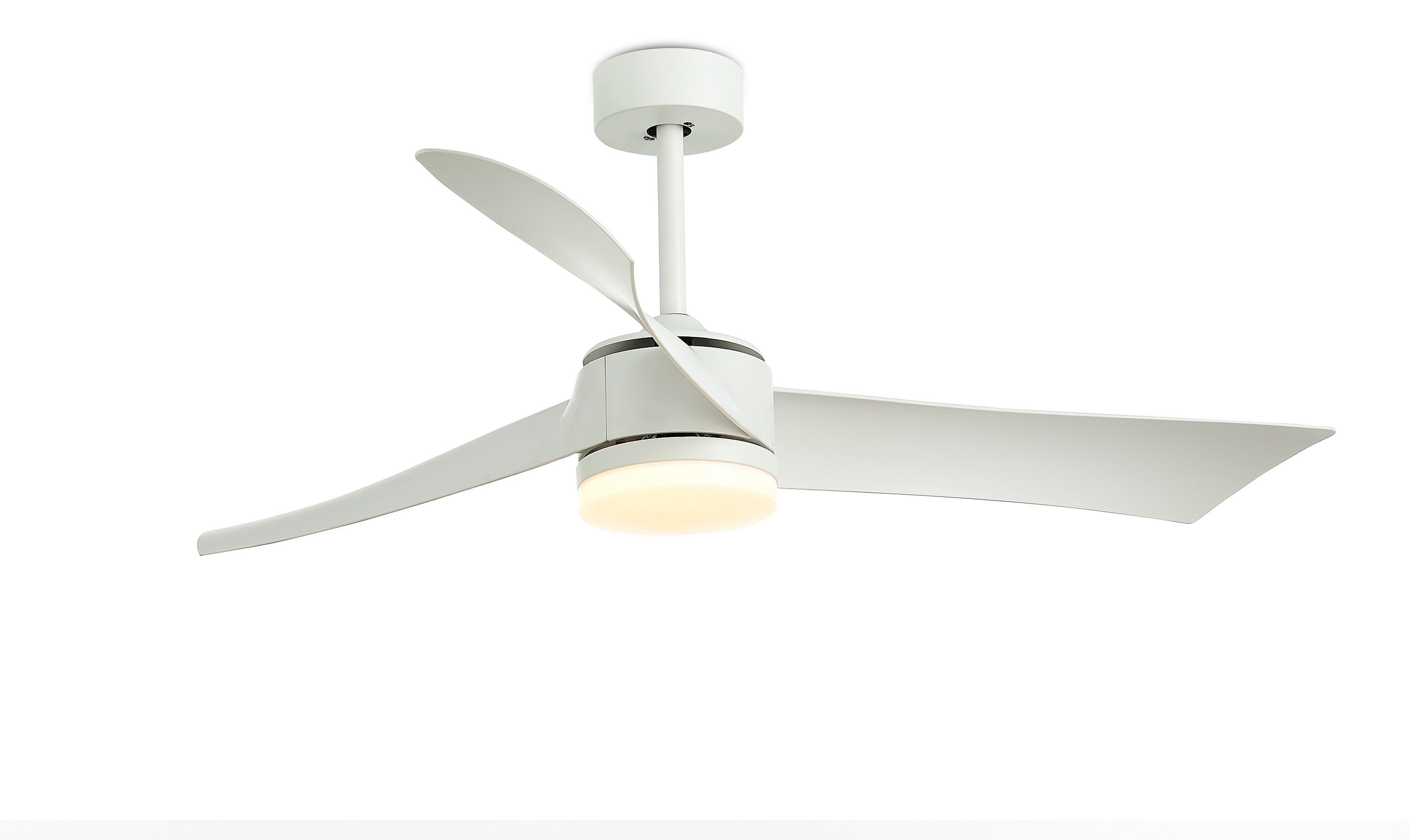  LWDO0516 52-Inches White with White Blades Integrated LED Fixture Indoor/Outdoor Downrod mount Standard Ceiling Fan With Light and Remote ( 3 -Blade)