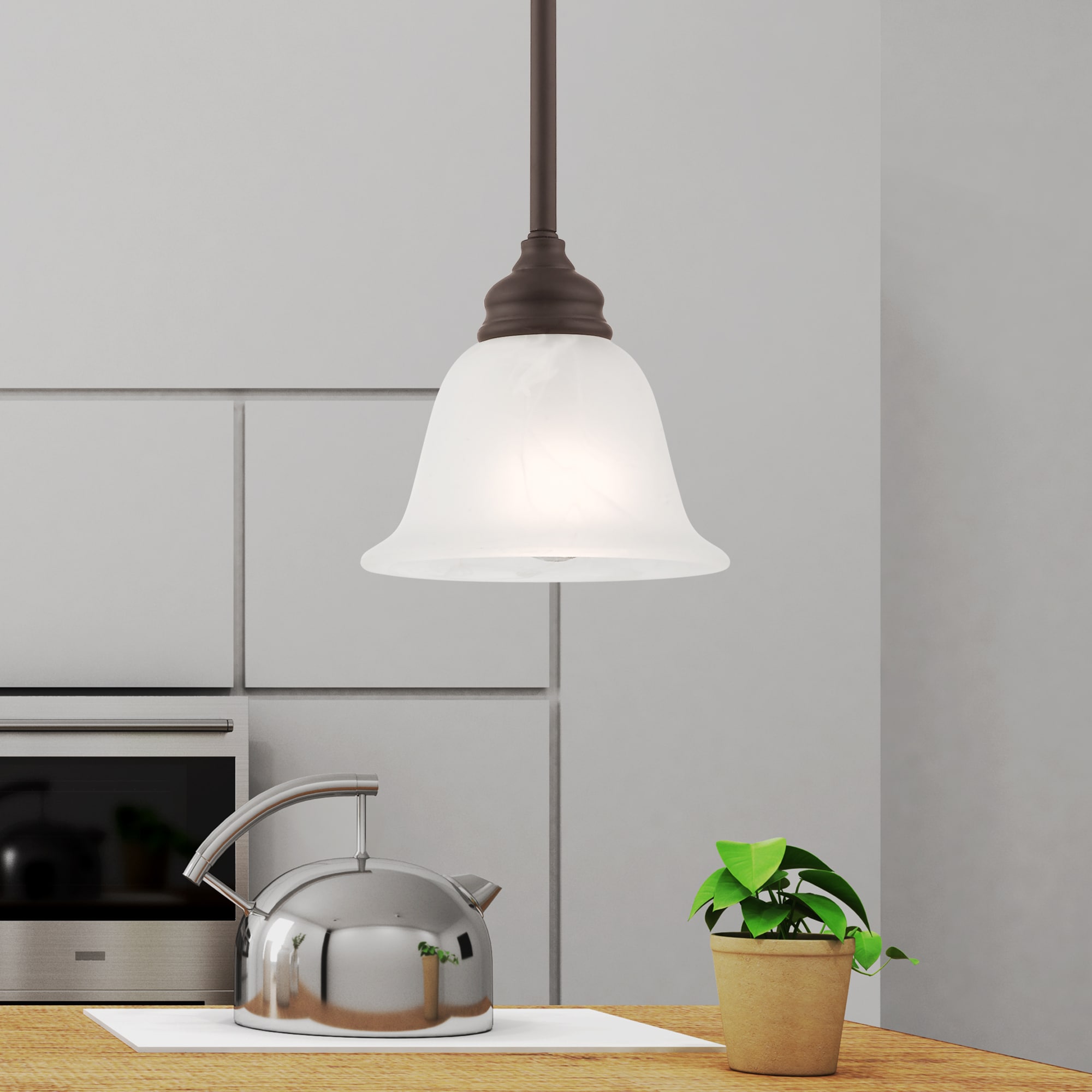Essex Traditional Bronze Mini Pendant with Alabaster Glass Shade