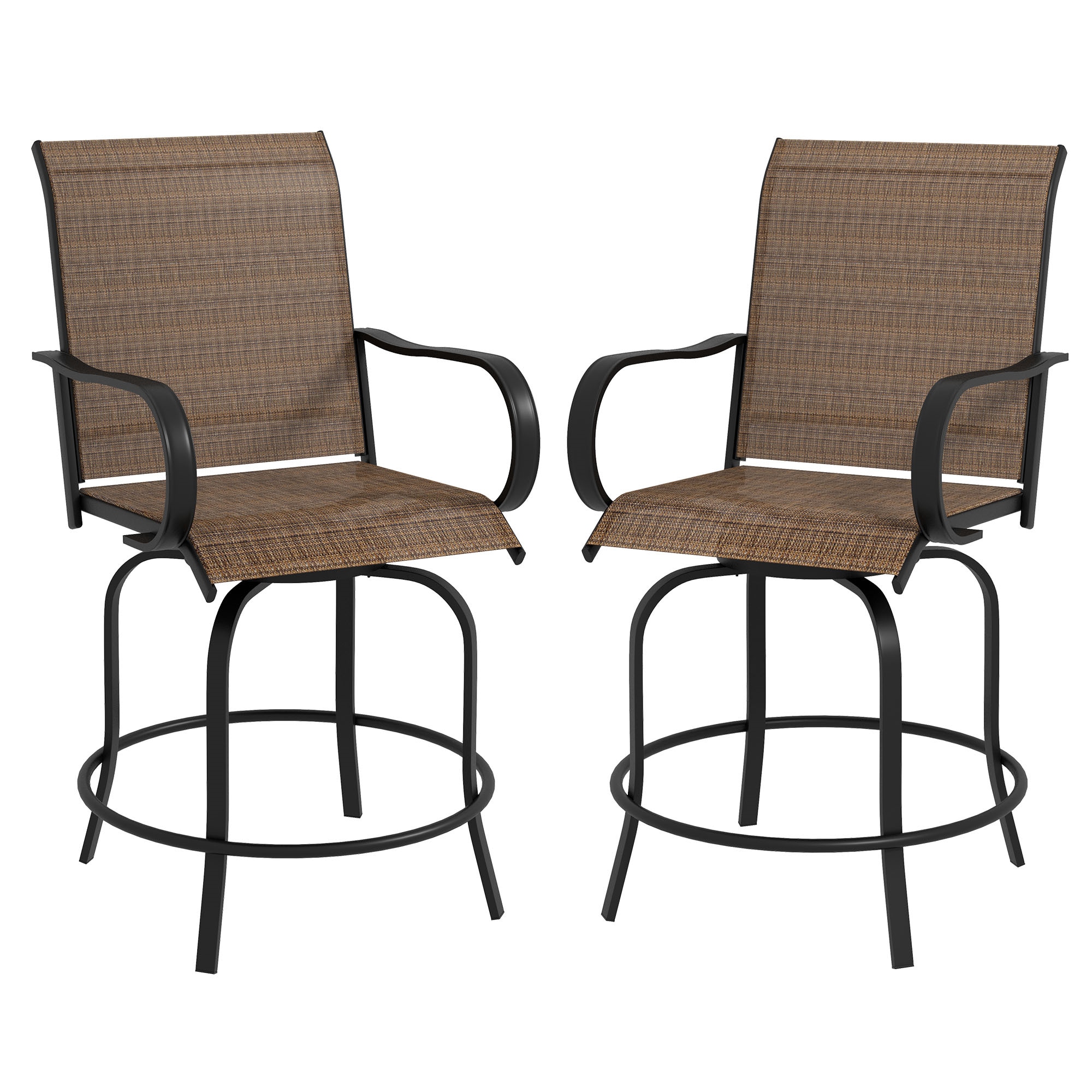 BABOOM BOM-P174469-OR Swivel Patio Chairs Set of 2 Brown Metal Frame Swivel Bar Stool Chair with Brown Solid Seat