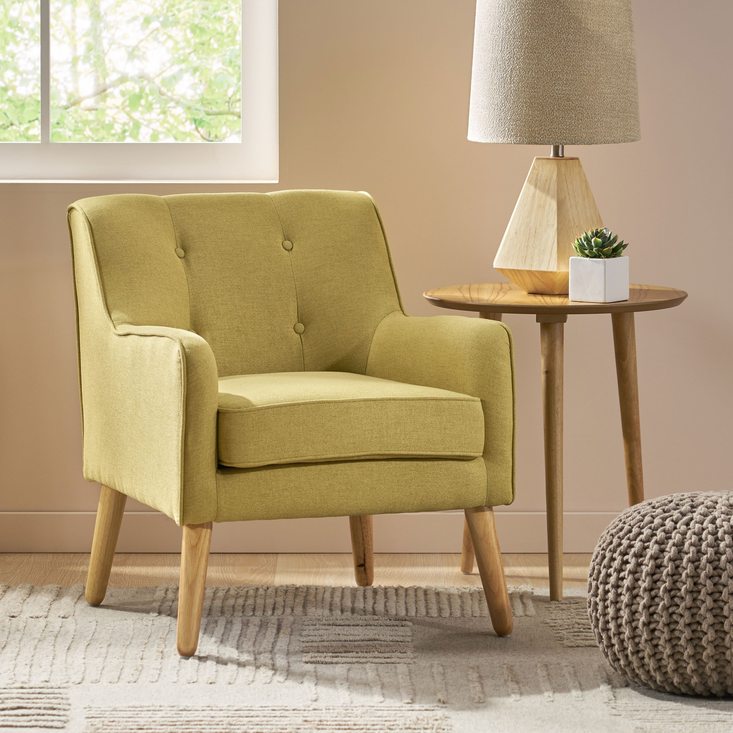 Christopher Knight Home 300568 Felicity Mid Century Modern Fabric Tufted Arm Chair-Yellow