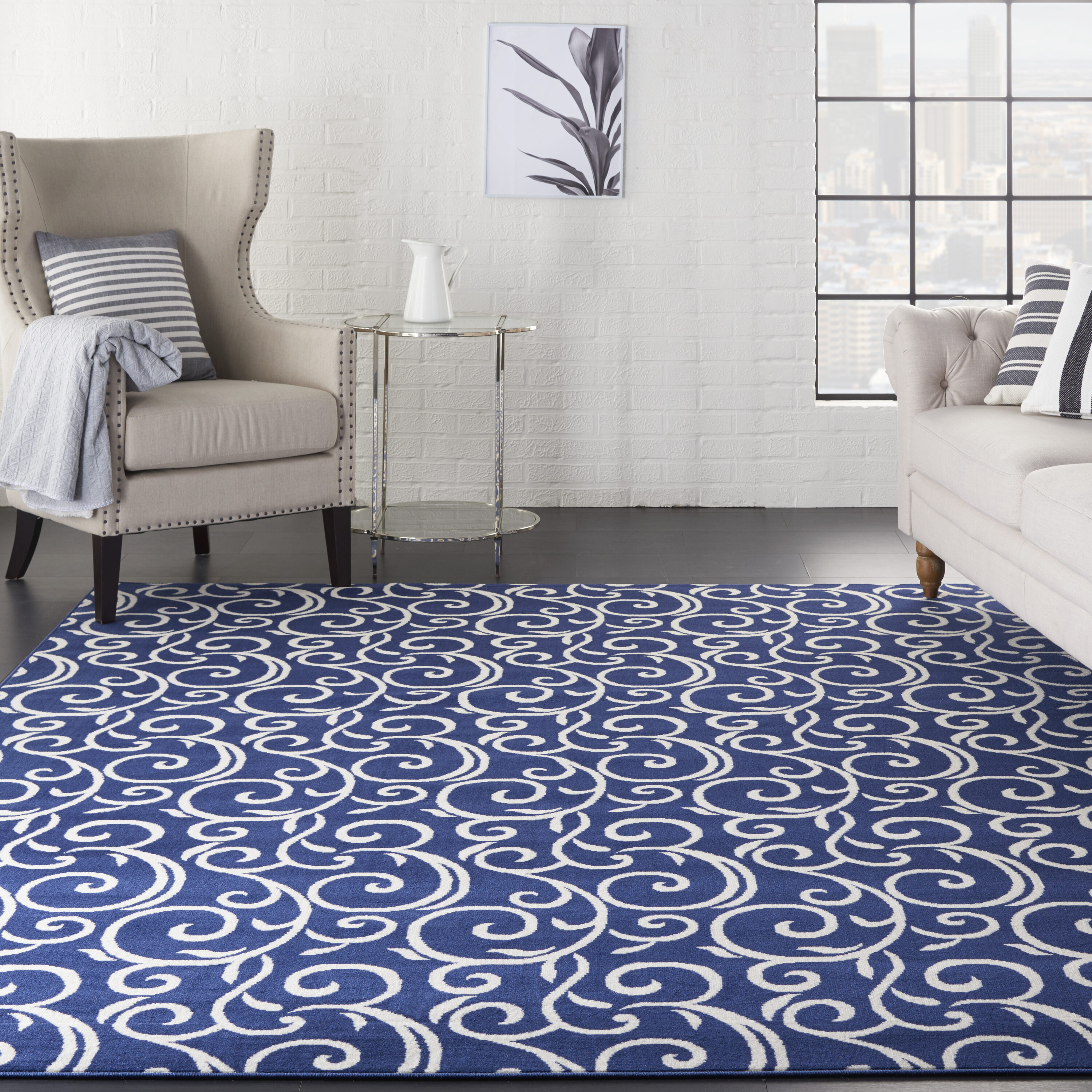 Nourison 99446411976 Grafix 7 x 9 (ft) Loomed Navy Rectangular Indoor Abstract Area rug