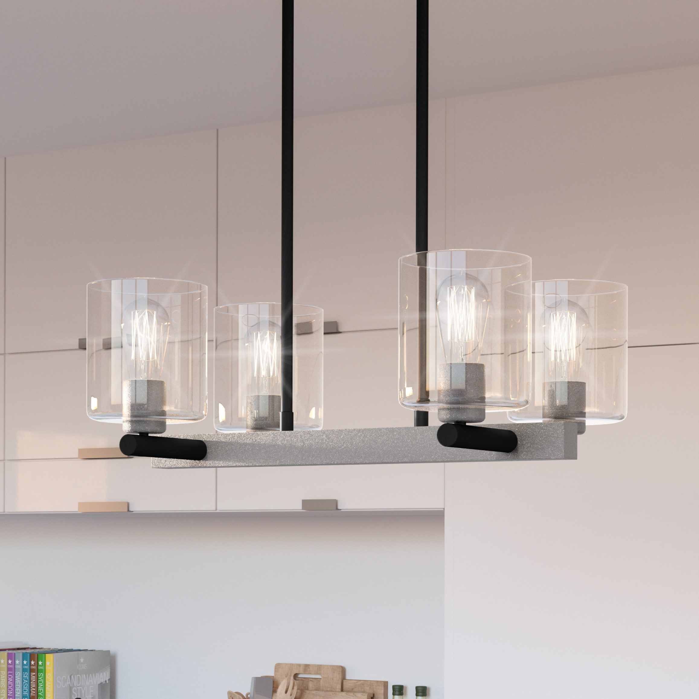 Quoizel CDW5022MBK Caldwell 4-Light Matte Black Transitional Damp Rated Chandelier