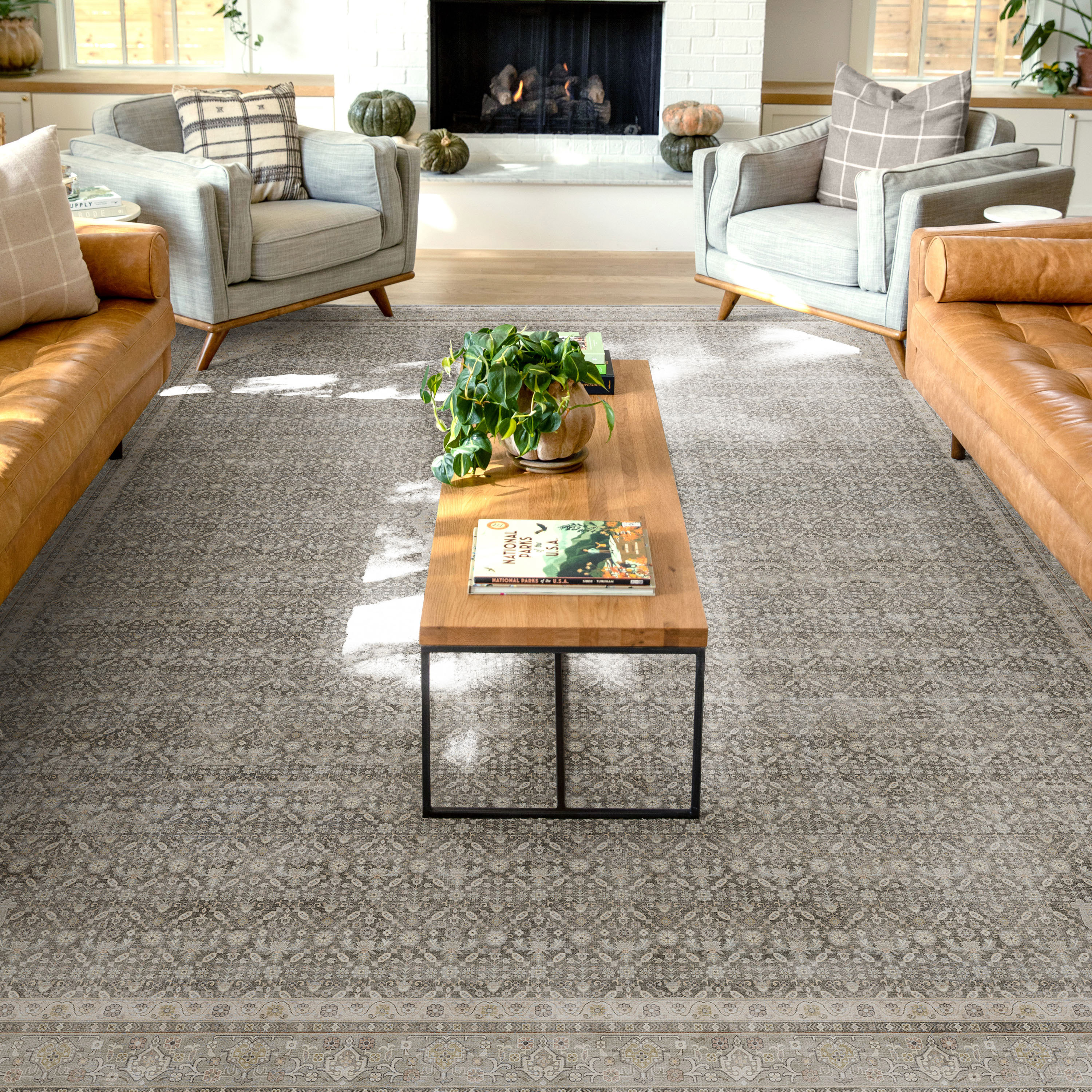 Well Woven W-AS-06B-7 Asha 8 x 10 (ft) Flatweave Polyester Grey Beige Rectangular Indoor Floral/Botanical Vintage Area rug