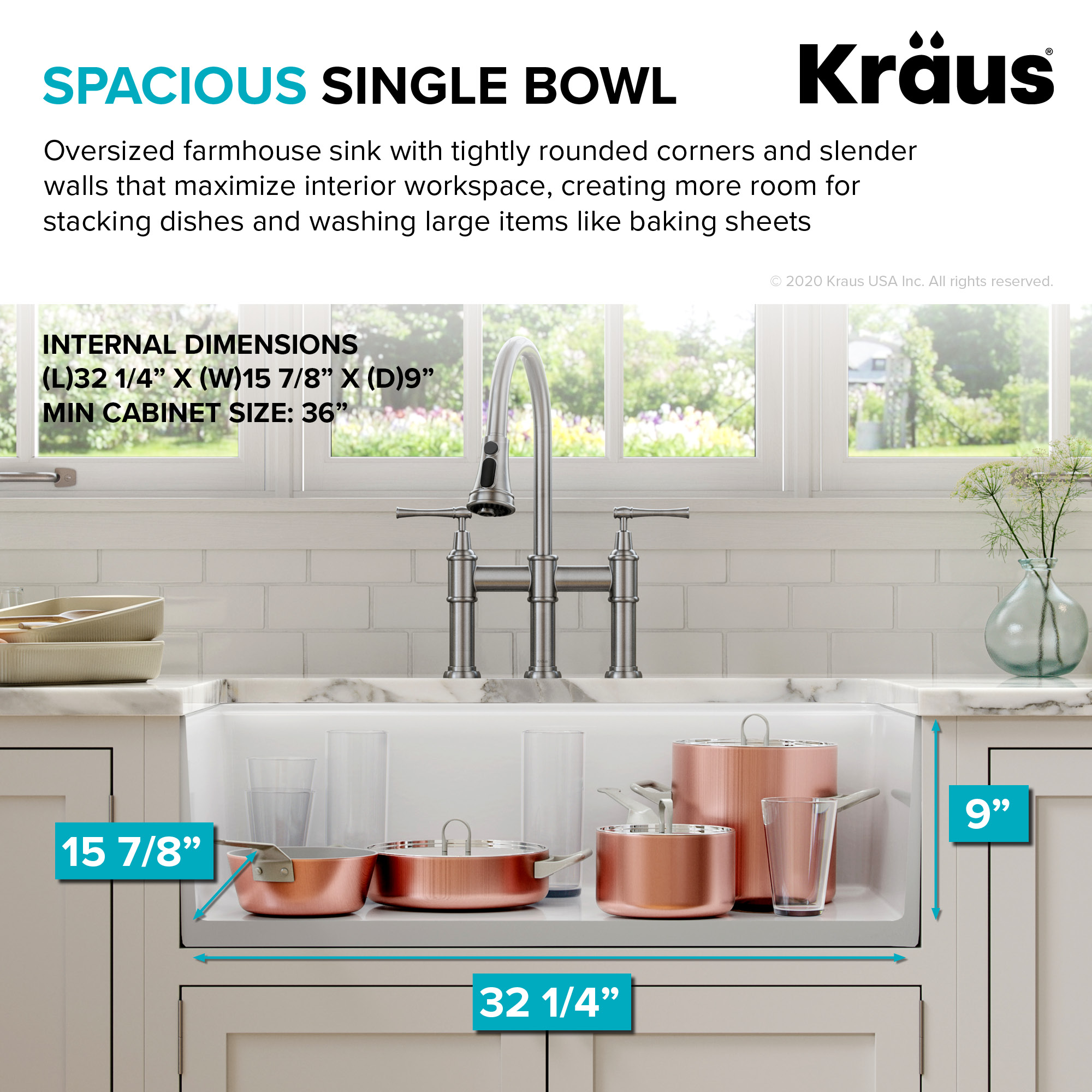 Gloss White Fireclay Farmhouse Single Bowl Kitchen Sink with Accessories