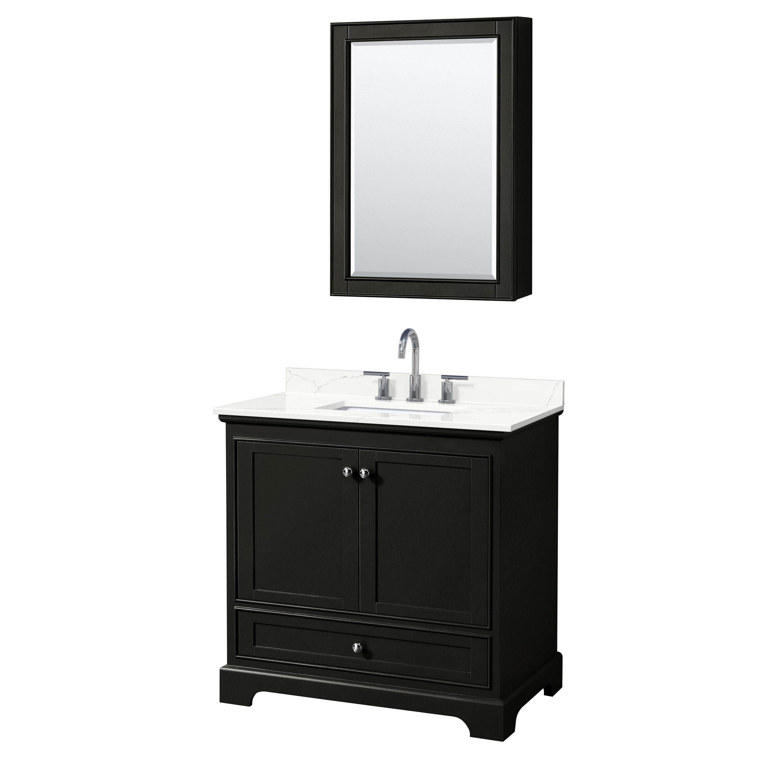 Wyndham Collection WCS202036SDEGTUS3MED Deborah 36-in Dark Espresso Undermount Single Sink Bathroom Vanity with Giotto Quartz Top (Mirror Included)