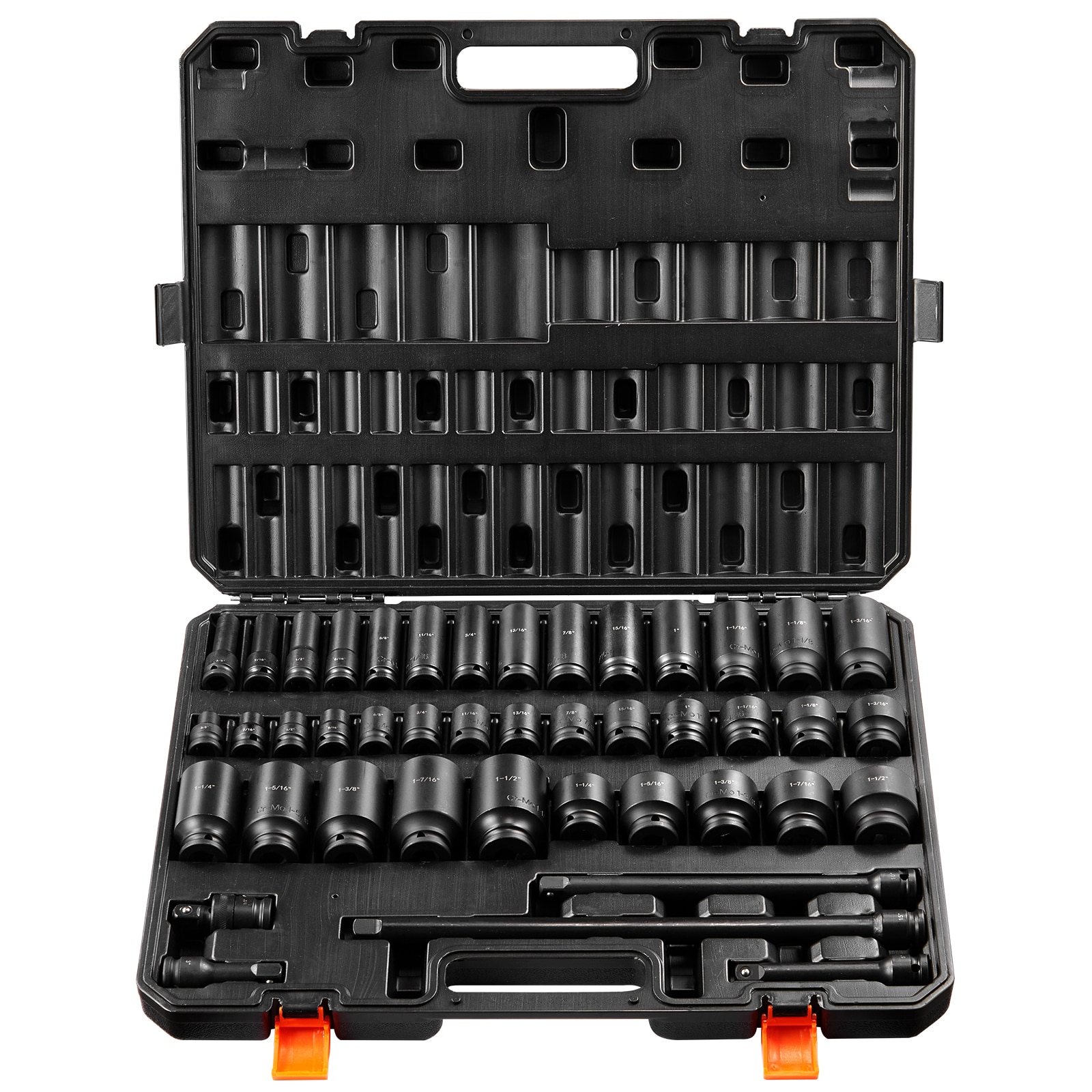 VEVOR 1/2-IN Drive Impact Socket Set 43 Piece Deep and Shallow Socket Set SAE 3/8-IN to 1-1/2-IN 6 Point Cr-Mo Alloy Steel for Auto Repair Easy-to-Read Size Markings Rugged Construction Storage Case #SCCJTTZJ1CRM06161V0