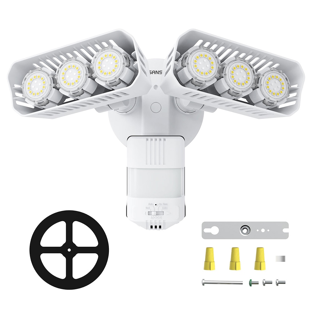 SANSI 01-04-001-013801 180 -Degree 500 -Wattage Equivalent Hardwired LED White 2 -Head Motion-Activated Flood Light with Timer 5000 -Lumen