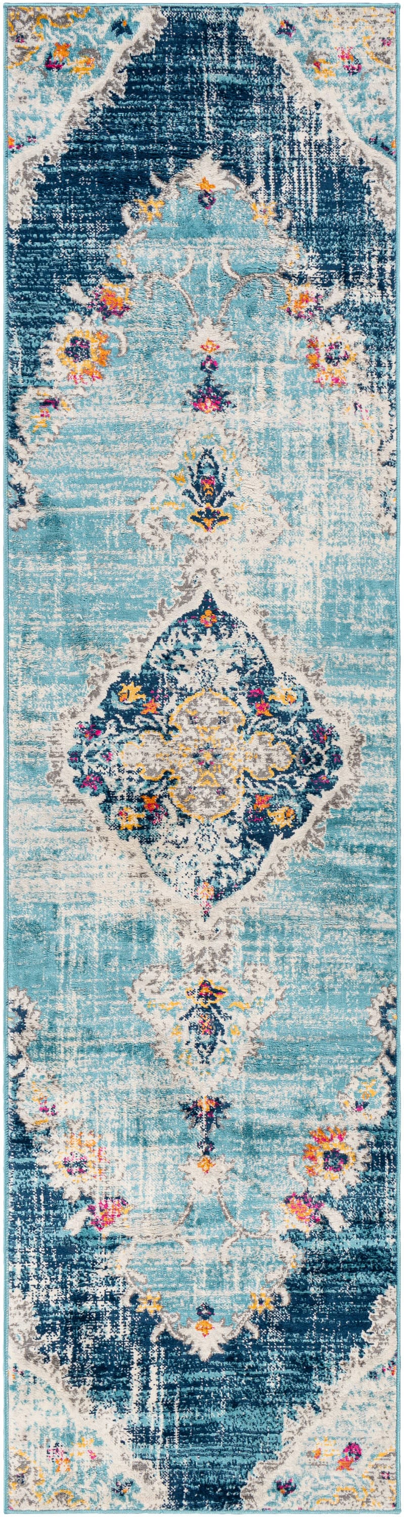 Livabliss FSA2300-2714 Floransa 2 x 14 (ft) Polypropylene Blue Rectangular Indoor Medallion Oriental Runner rug