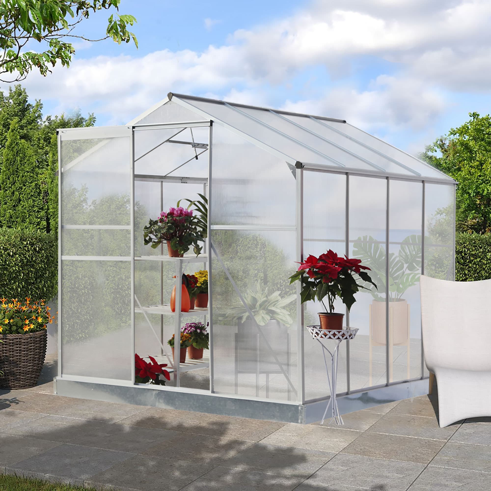 Forclover ALOR-CHI06 Greenhouse 6x8FT Sliver 8.23-ft L x 6.53 W x 6.56 H Silver Framed Greenhouse