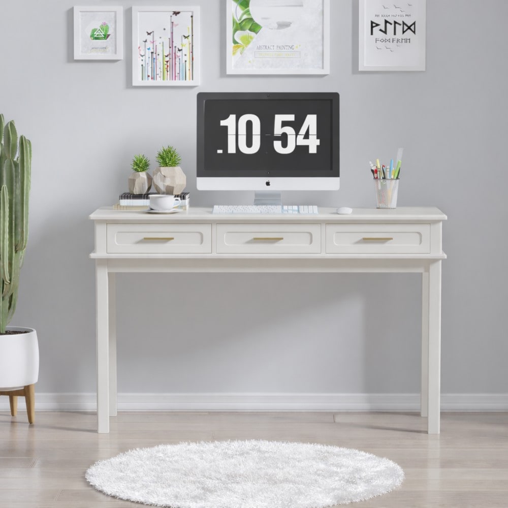 Beedesign - Cream White Vanity Desk with 3 Drawers Modern Makeup Table Writing Desk for Bedroom H...