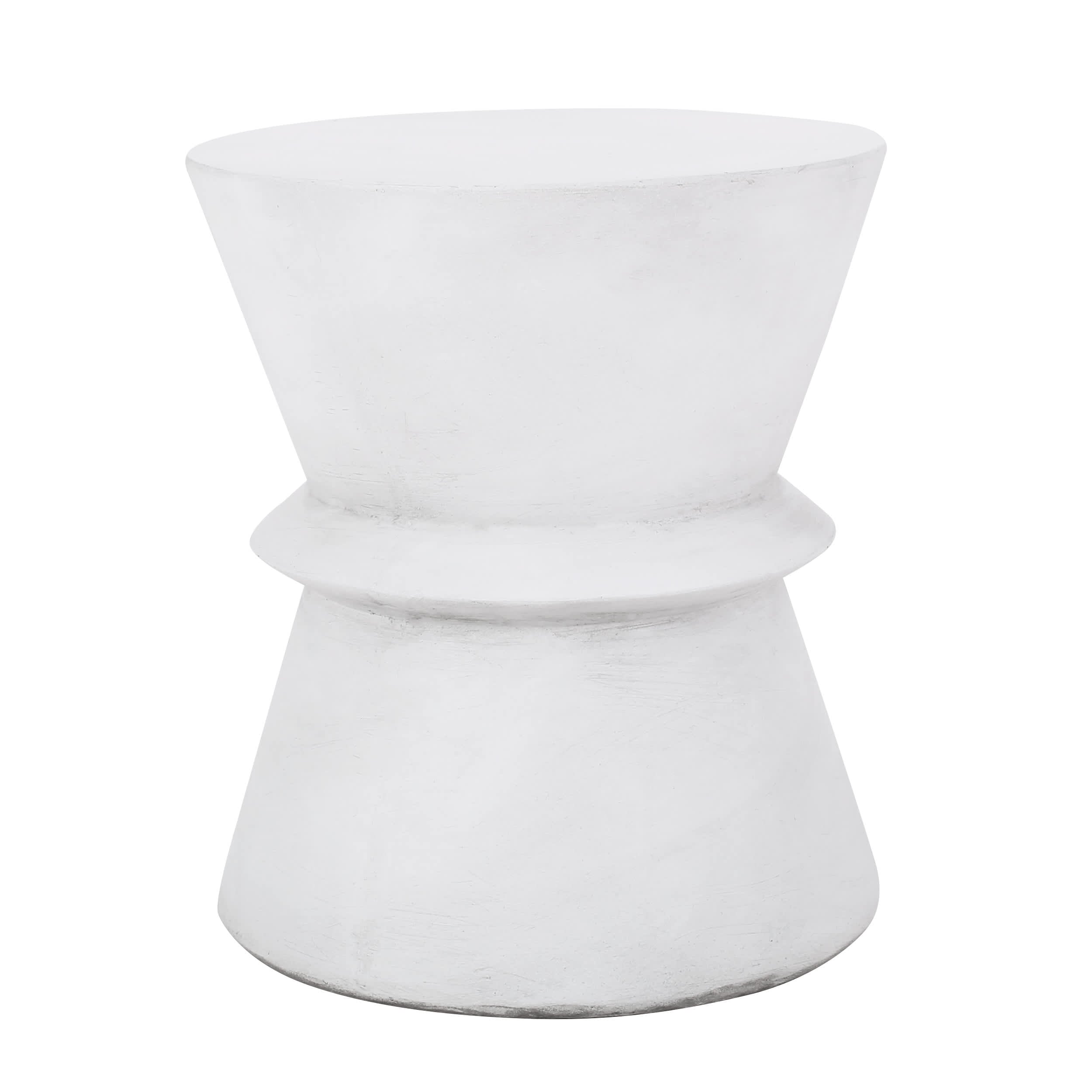 Vynxaria -  Antique White Lightweight Concrete Hourglass Outdoor Accent Side Table Minimalist No ...